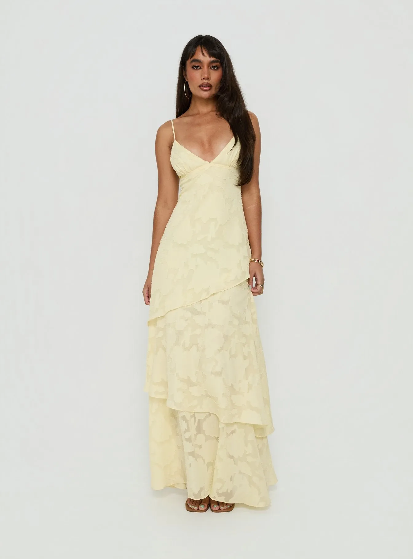 Lyricah Tiered Tie Back Maxi Dress Yellow sold by Princess Polly product image thumbnail 3