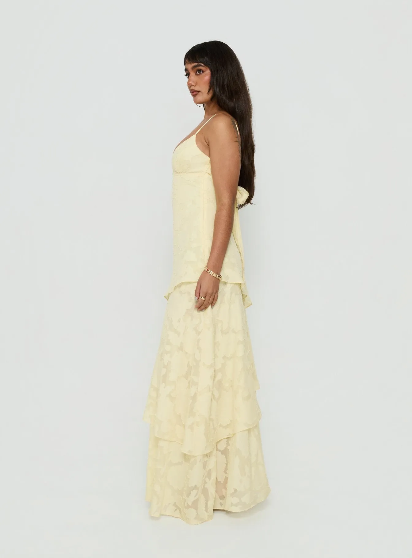 Lyricah Tiered Tie Back Maxi Dress Yellow sold by Princess Polly product image thumbnail 4