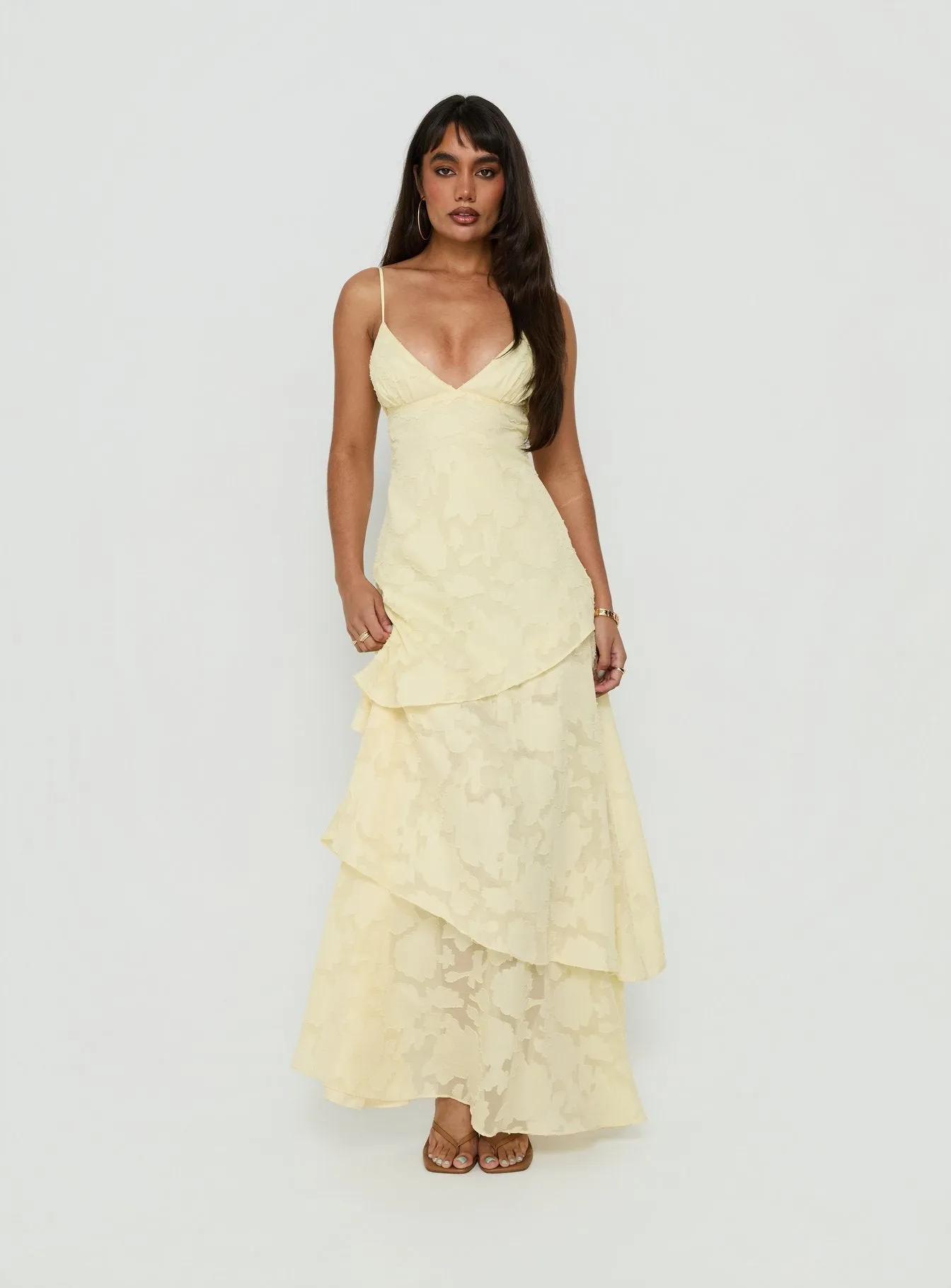 Lyricah Tiered Tie Back Maxi Dress Yellow sold by Princess Polly product image thumbnail 2