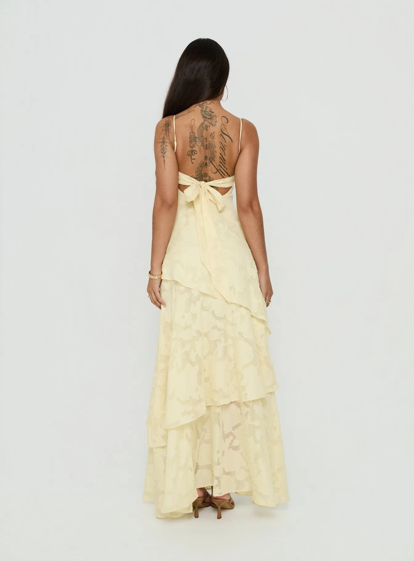 Lyricah Tiered Tie Back Maxi Dress Yellow sold by Princess Polly product image thumbnail 5