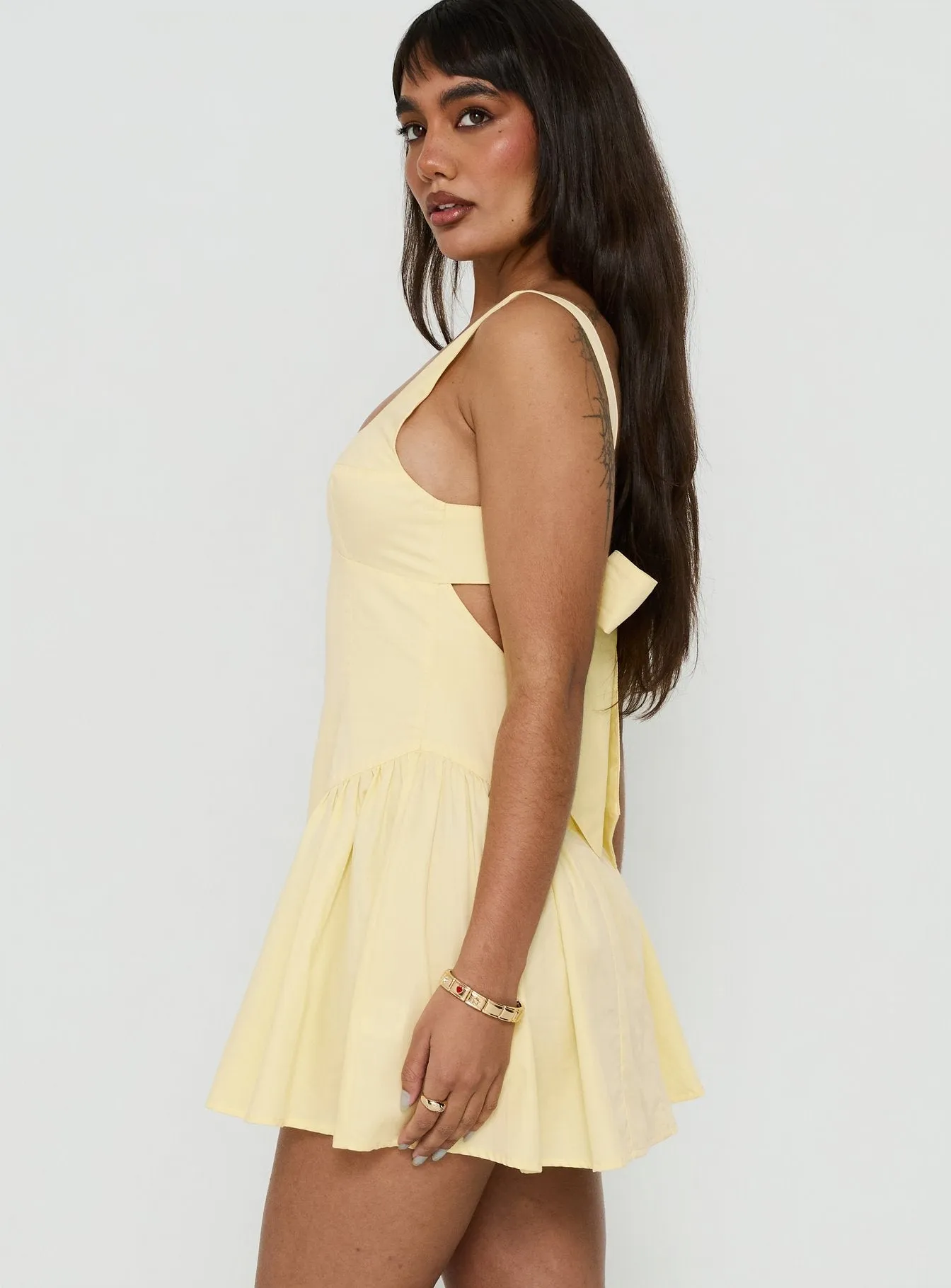 Lelouise Tie Back Mini Dress Butter Yellow sold by Princess Polly product image thumbnail 3