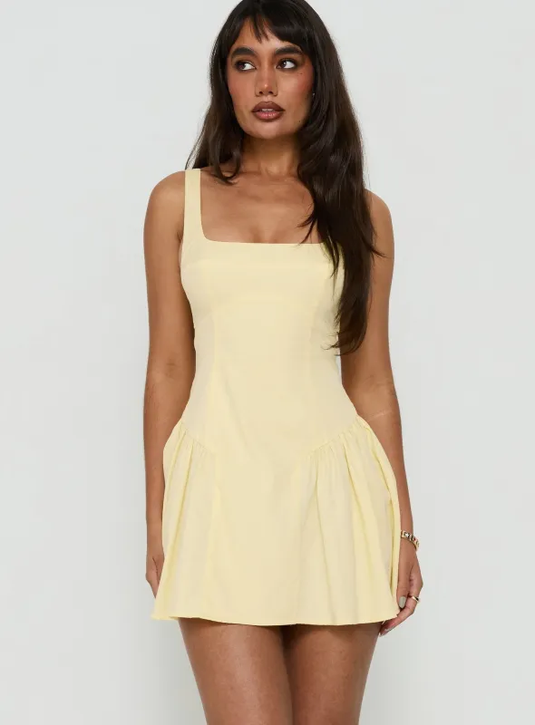 Lelouise Tie Back Mini Dress Butter Yellow made by Princess Polly