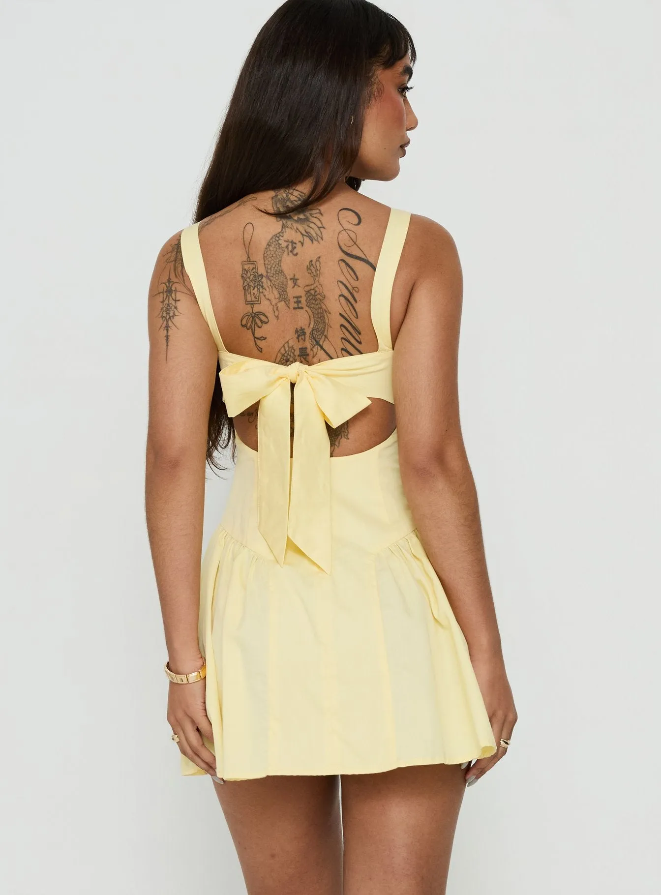 Lelouise Tie Back Mini Dress Butter Yellow sold by Princess Polly product image thumbnail 4