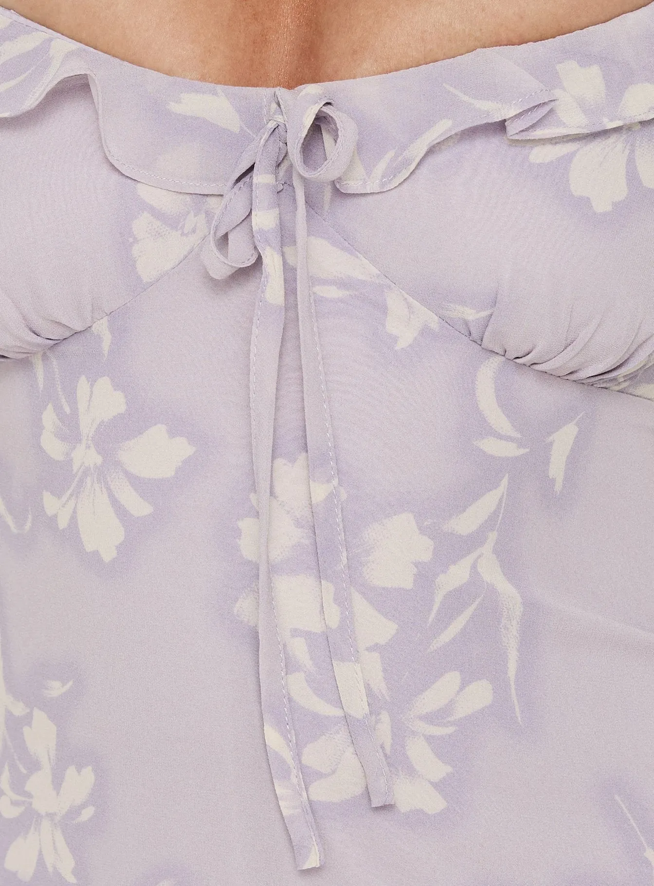 Dewdrops Chiffon Frill Mini Dress Lilac Floral sold by Princess Polly product image thumbnail 5