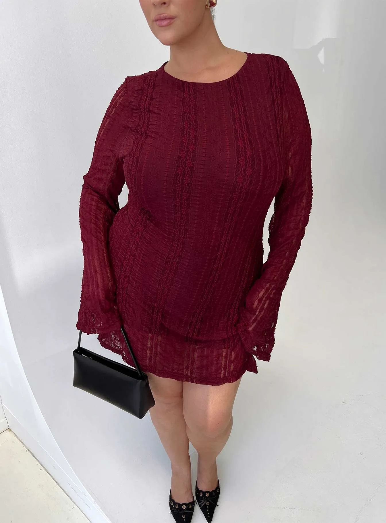Delandra Long Sleeve Textured Playsuit Red Curve sold by Princess Polly