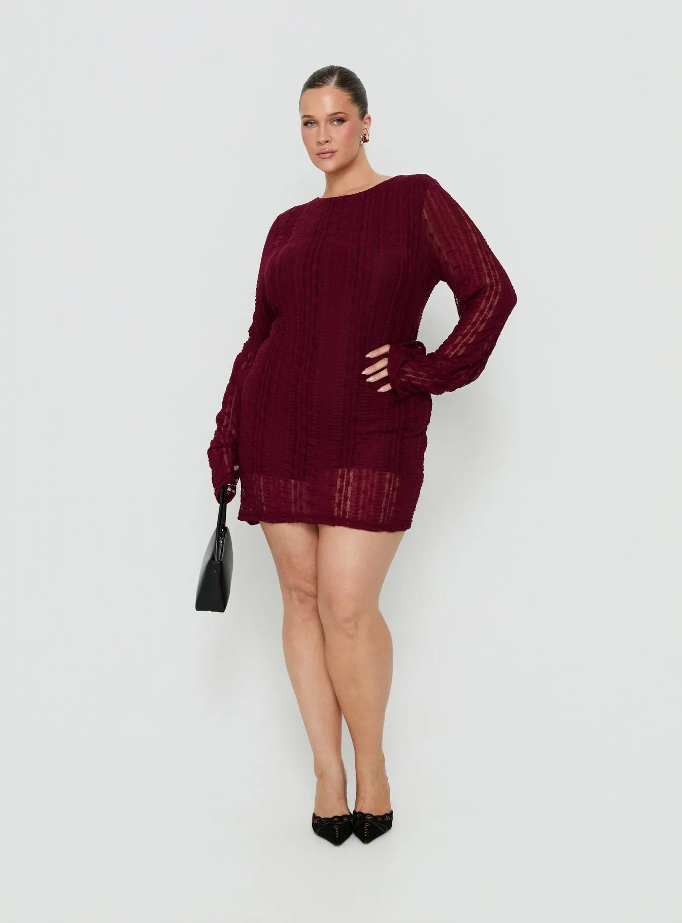 Delandra Long Sleeve Textured Playsuit Red Curve sold by Princess Polly product image thumbnail 3