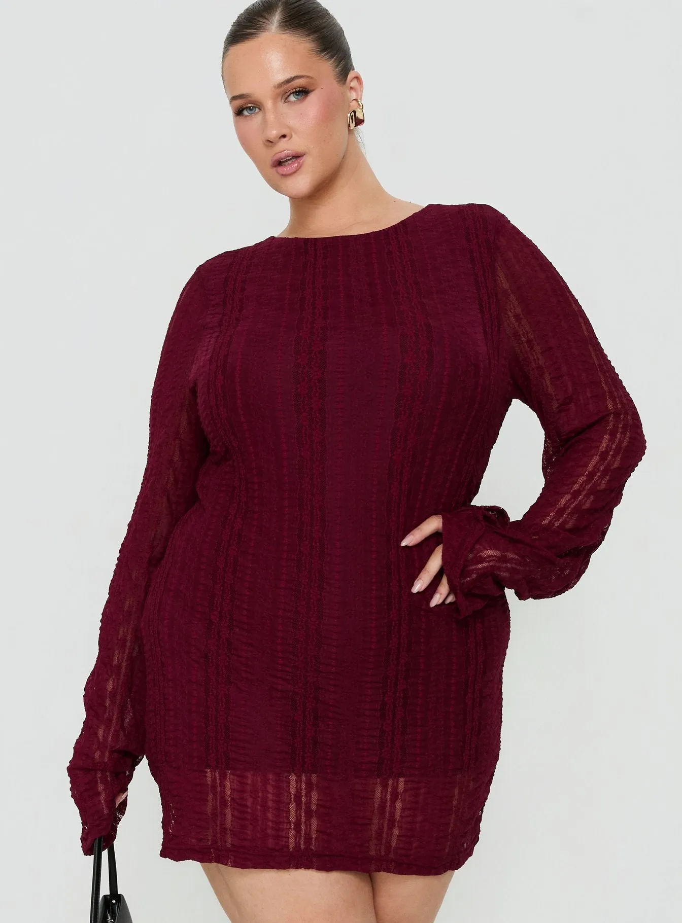 Delandra Long Sleeve Textured Playsuit Red Curve sold by Princess Polly product image thumbnail 2