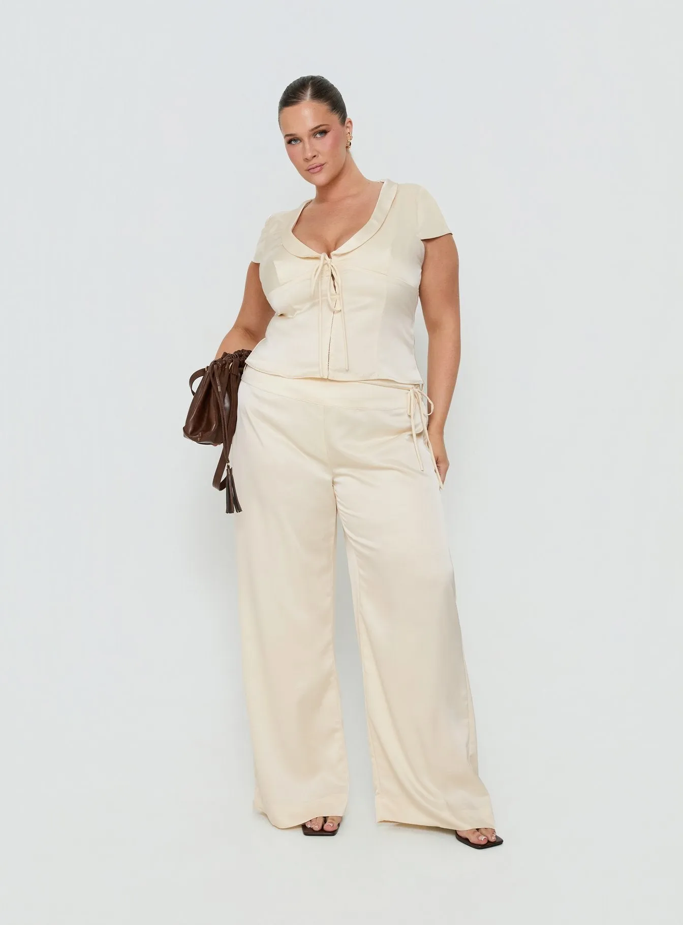 Aubrette Satin Collar Top Cream Curve sold by Princess Polly product image thumbnail 3