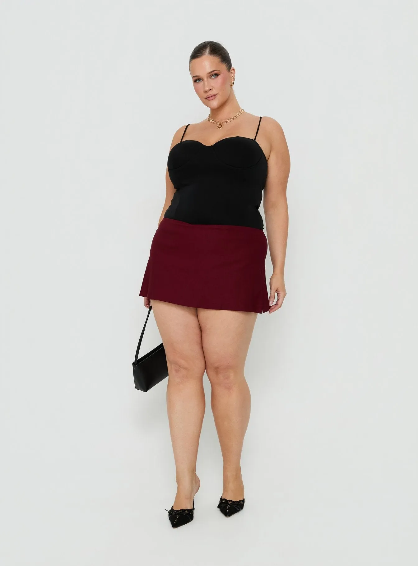 Can't Sleep Skort Burgundy Curve sold by Princess Polly product image thumbnail 3