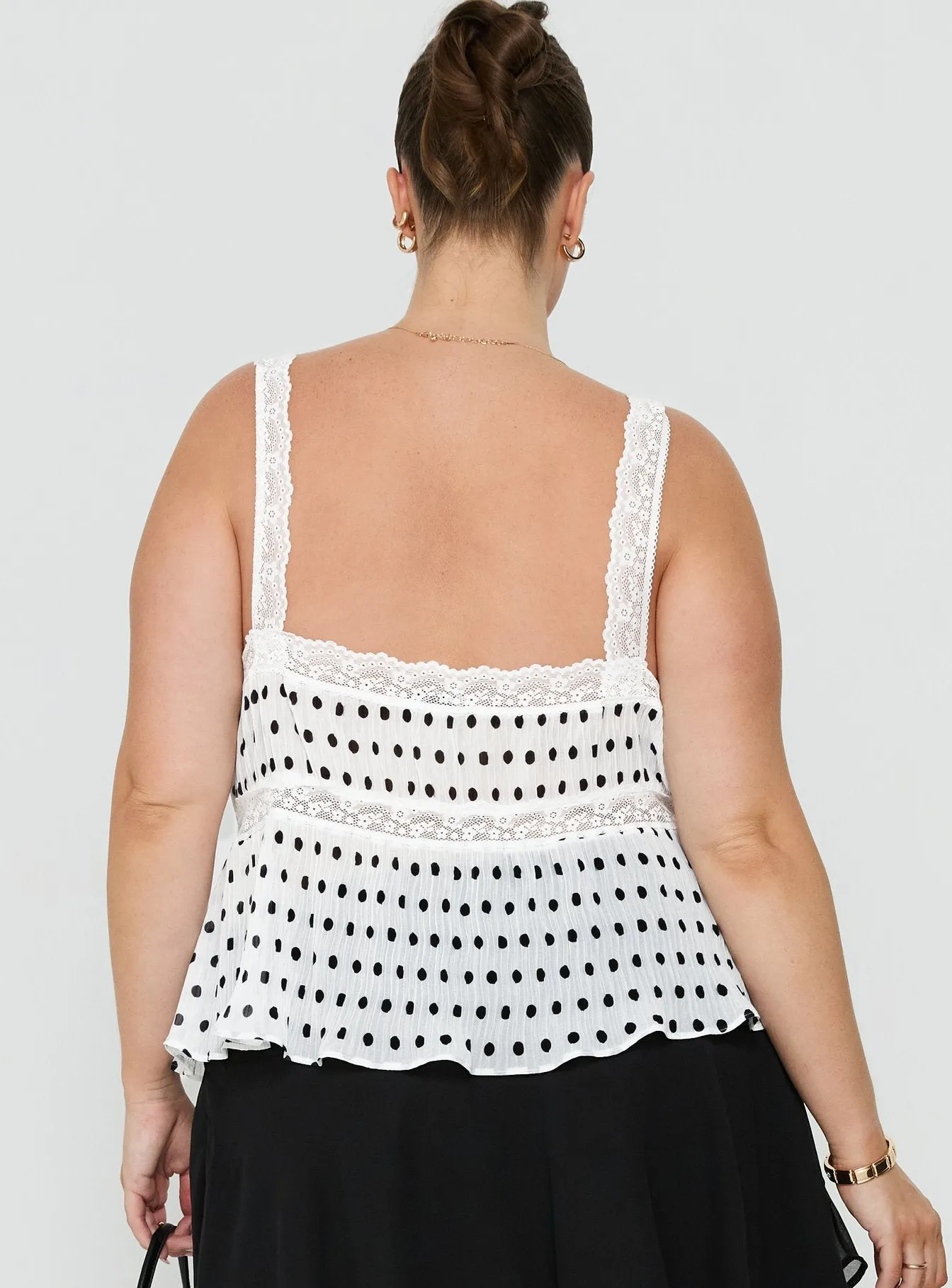 Raydon Lace Trim Cami Top White / Black Polka Curve sold by Princess Polly product image thumbnail 5