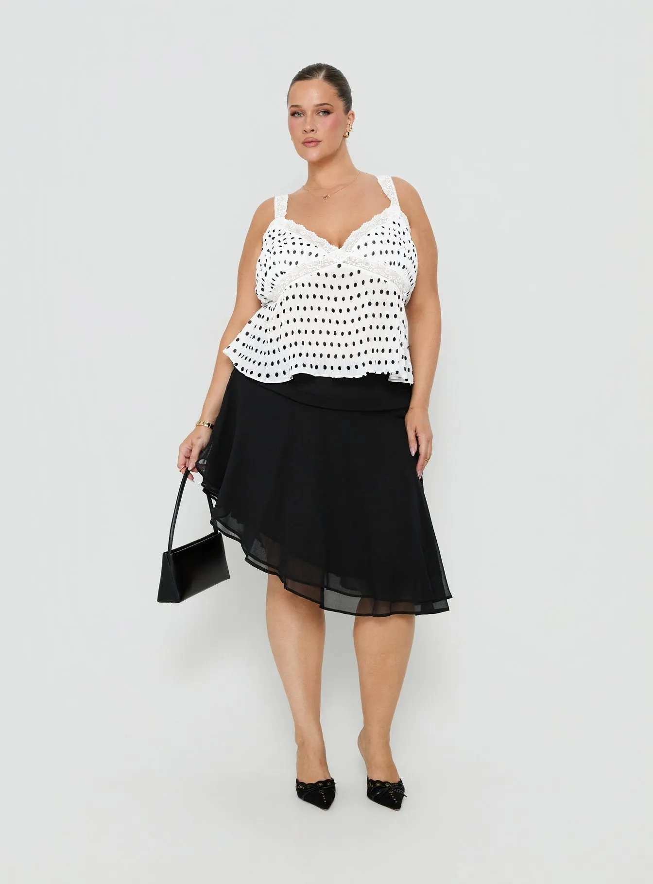 Raydon Lace Trim Cami Top White / Black Polka Curve sold by Princess Polly product image thumbnail 3