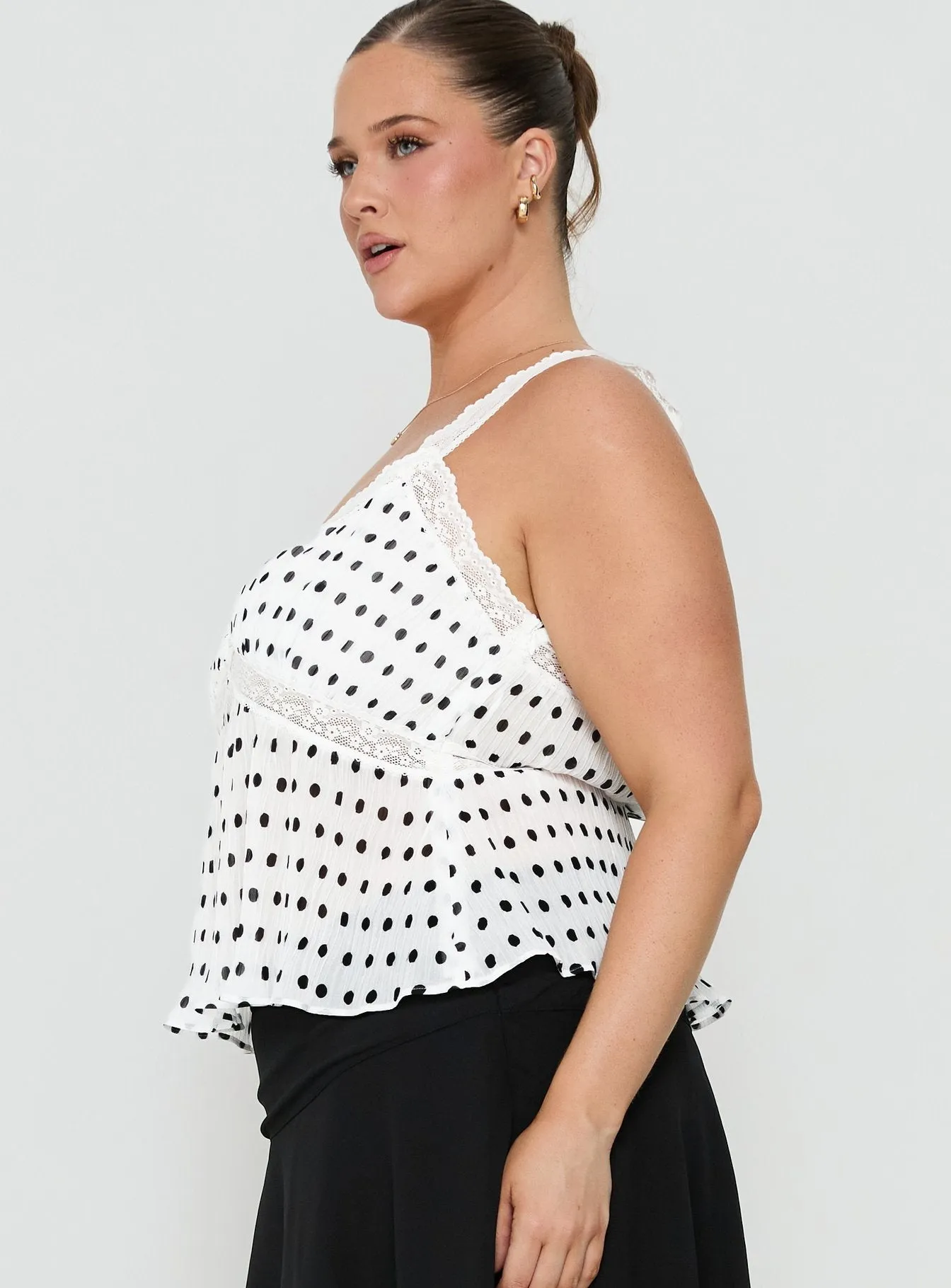 Raydon Lace Trim Cami Top White / Black Polka Curve sold by Princess Polly product image thumbnail 4
