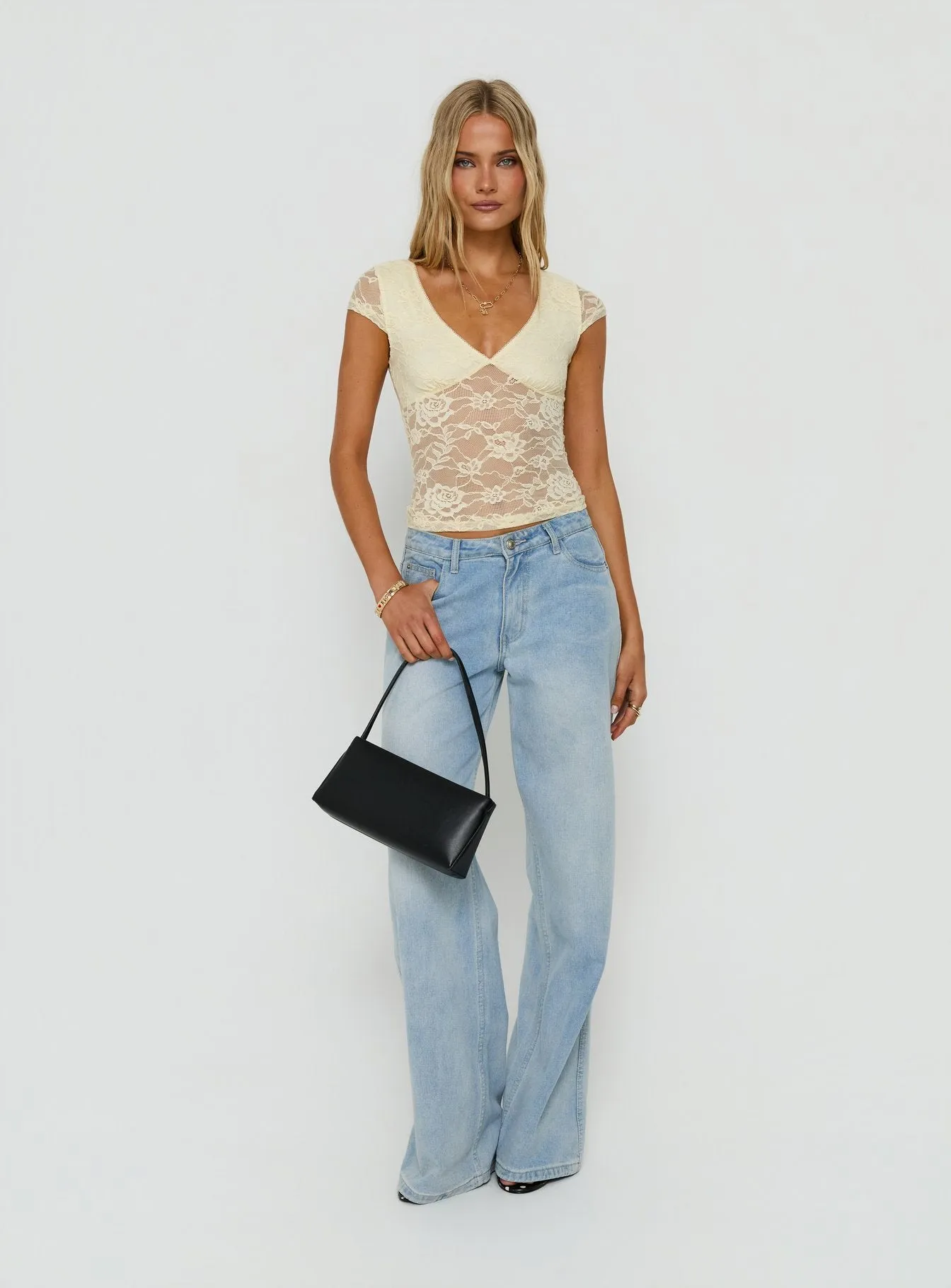 Zandie Textured V Neck Short Sleeve Top Cream sold by Princess Polly product image thumbnail 3