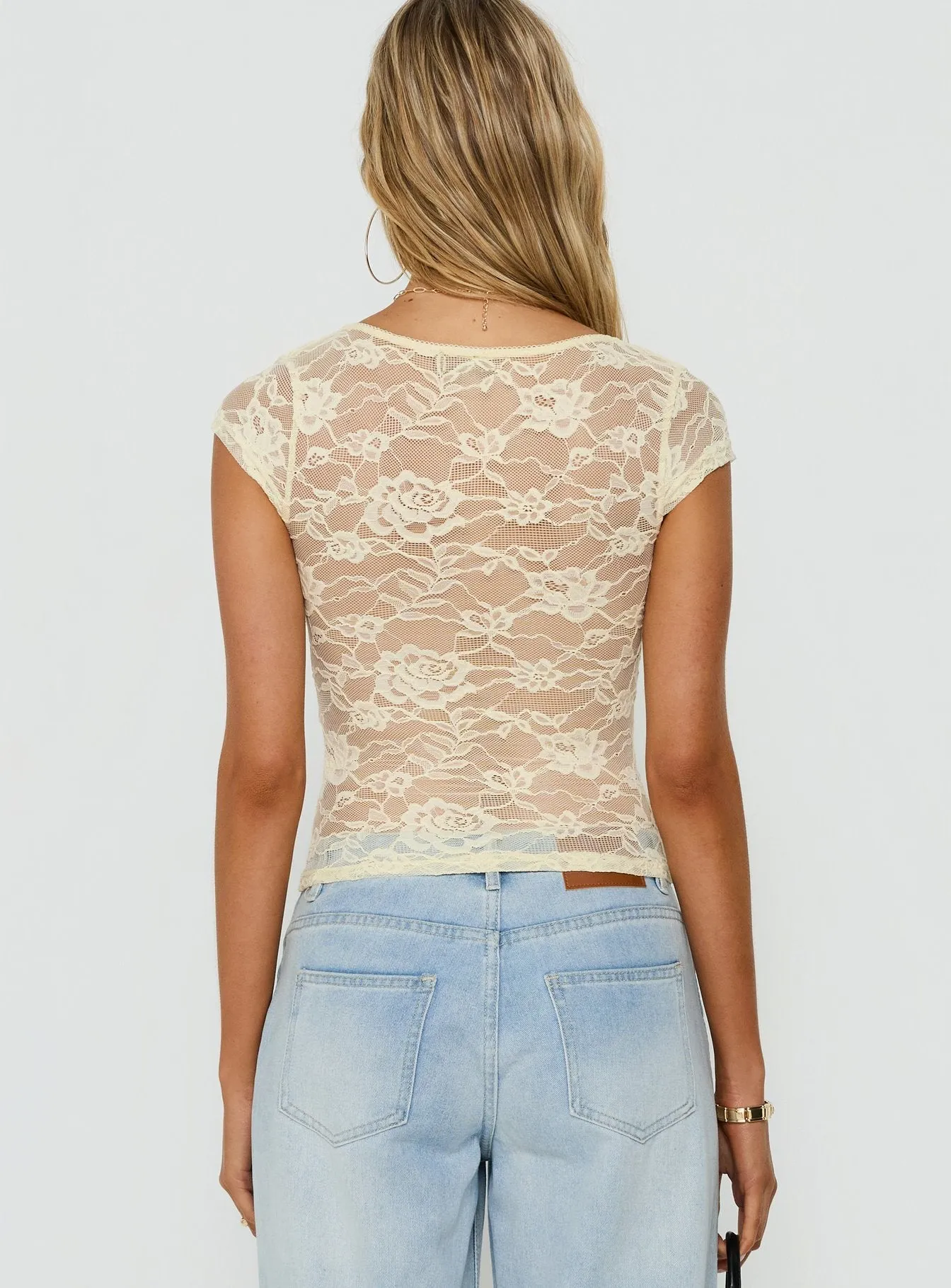 Zandie Textured V Neck Short Sleeve Top Cream sold by Princess Polly product image thumbnail 5