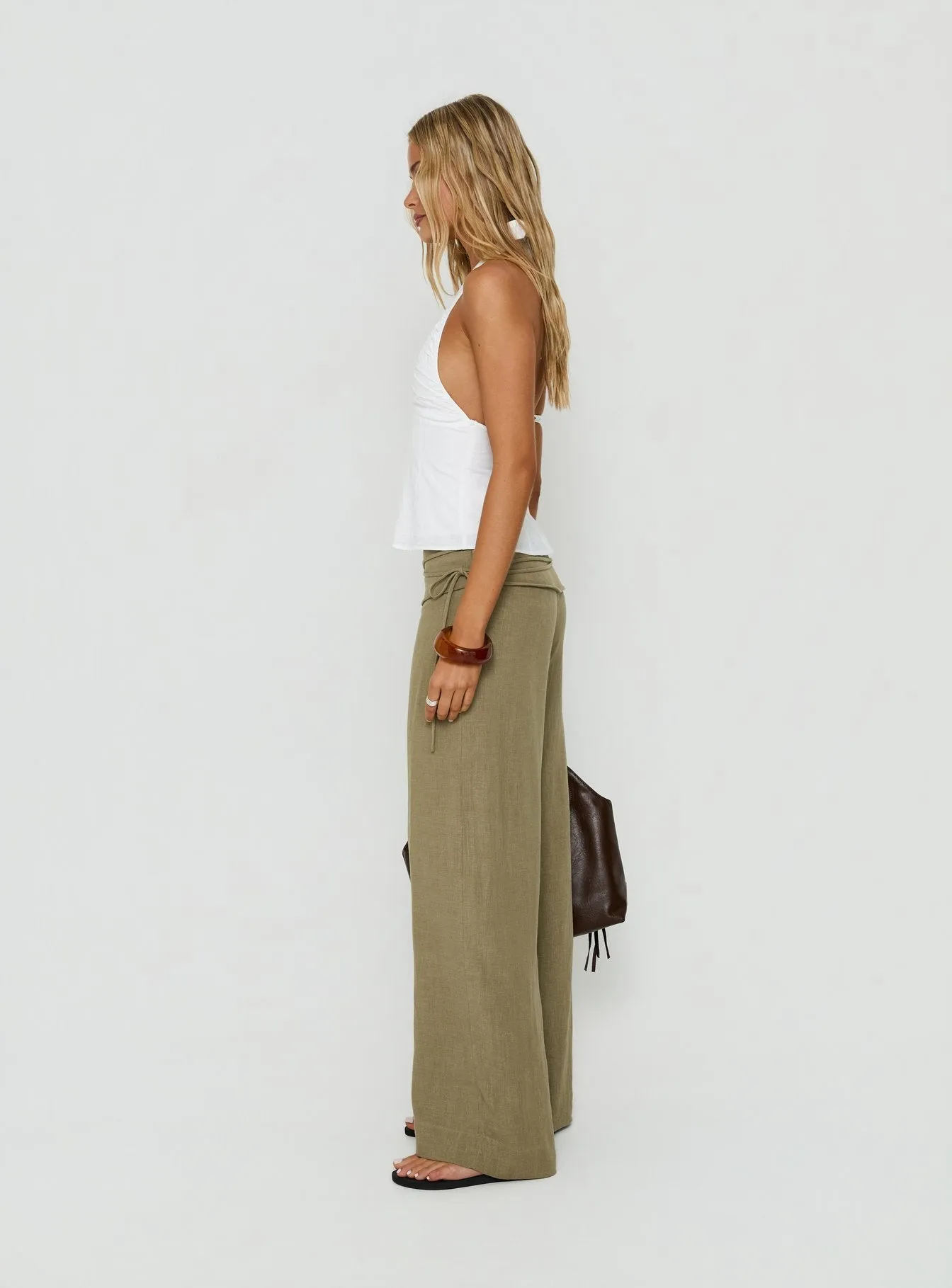 Silver Moon Linen Blend Tie Pants Olive Green sold by Princess Polly product image thumbnail 4
