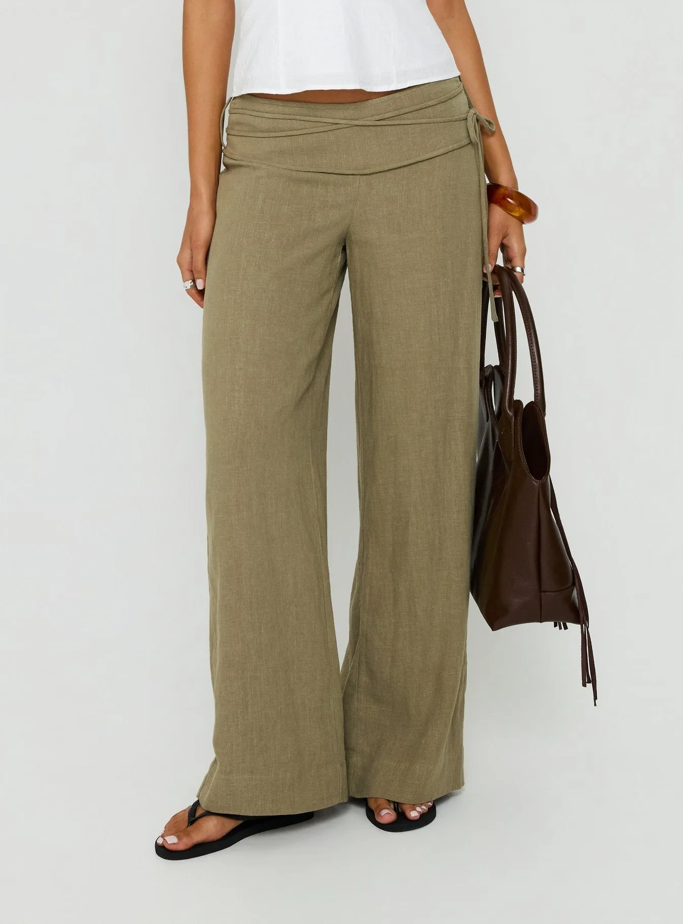 Silver Moon Linen Blend Tie Pants Olive Green sold by Princess Polly product image thumbnail 2