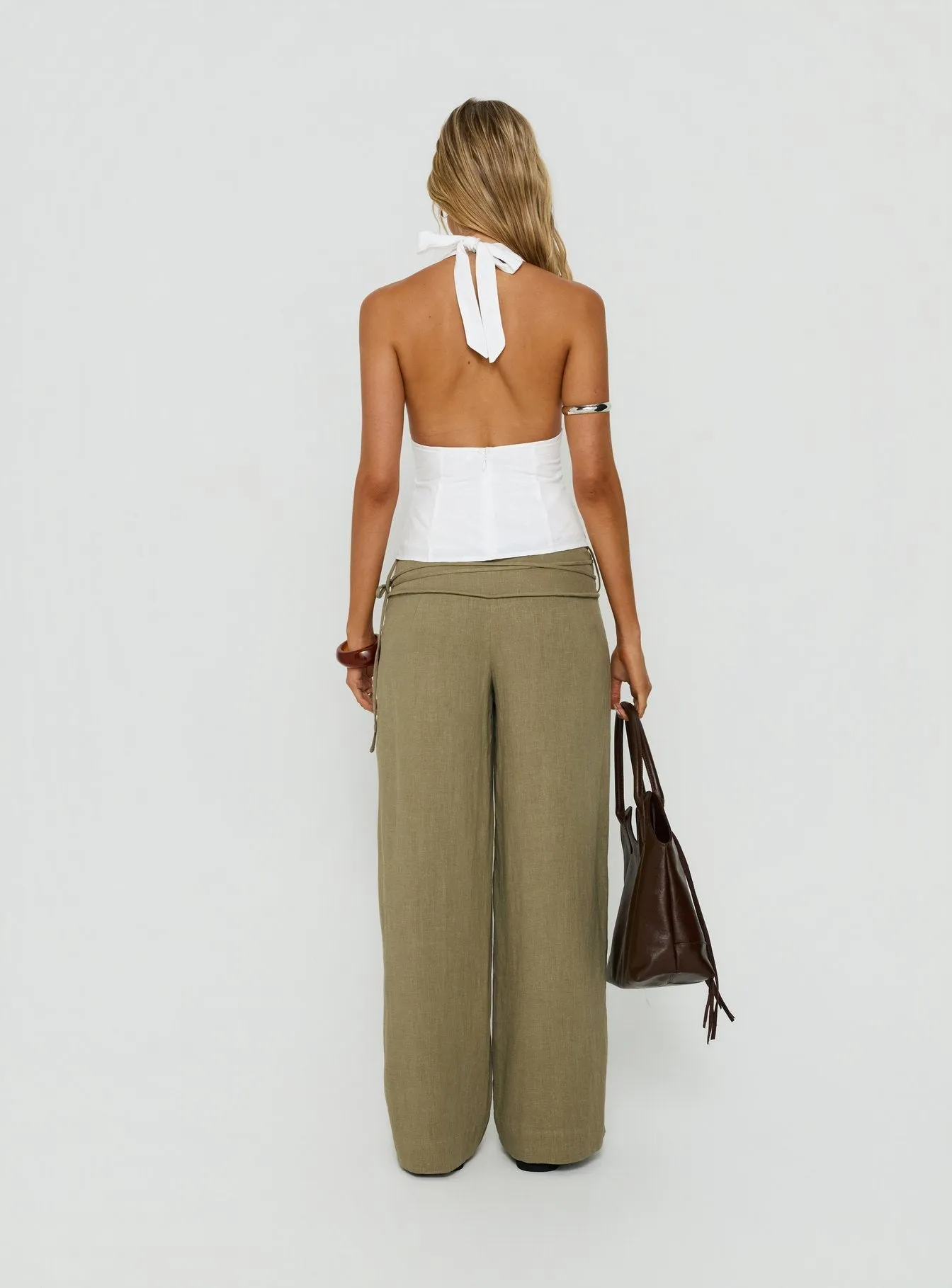 Silver Moon Linen Blend Tie Pants Olive Green sold by Princess Polly product image thumbnail 5