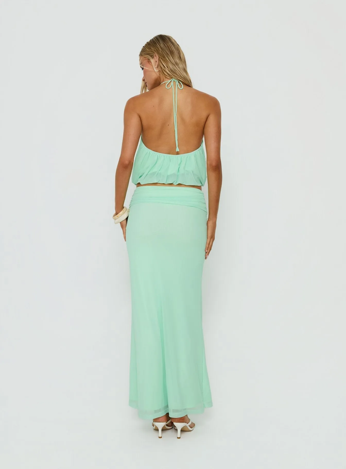 Wild Dune Ruched Waist Maxi Skirt Green sold by Princess Polly product image thumbnail 4