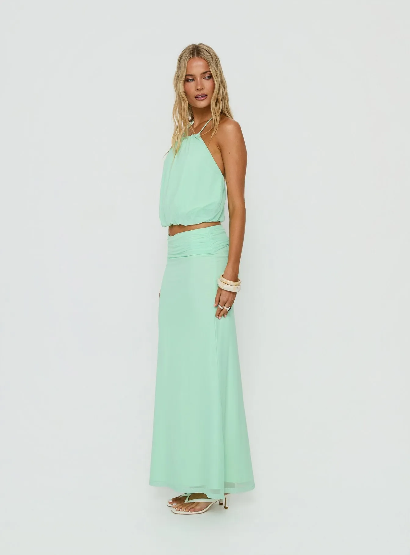Wild Dune Ruched Waist Maxi Skirt Green sold by Princess Polly product image thumbnail 3