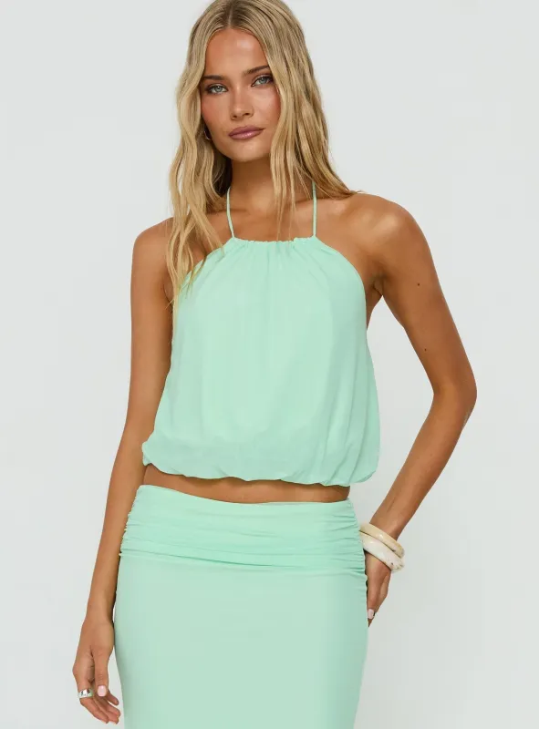 Wild Dune Tie Neck Top Green made by Princess Polly