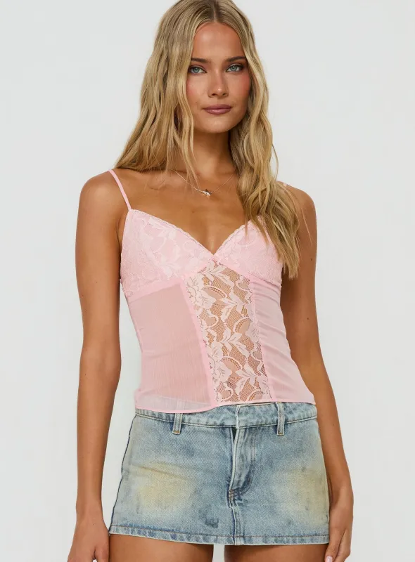 Andris Lace Detail Cami Top Pink made by Princess Polly