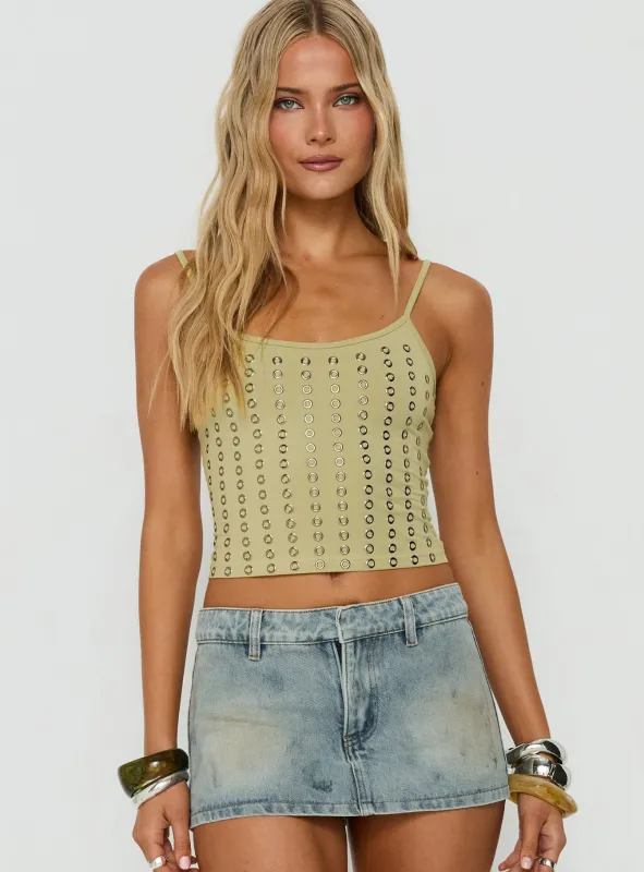 Winter Solstice Scoop Neck Eyelet Detail Top Lemongrass made by Princess Polly