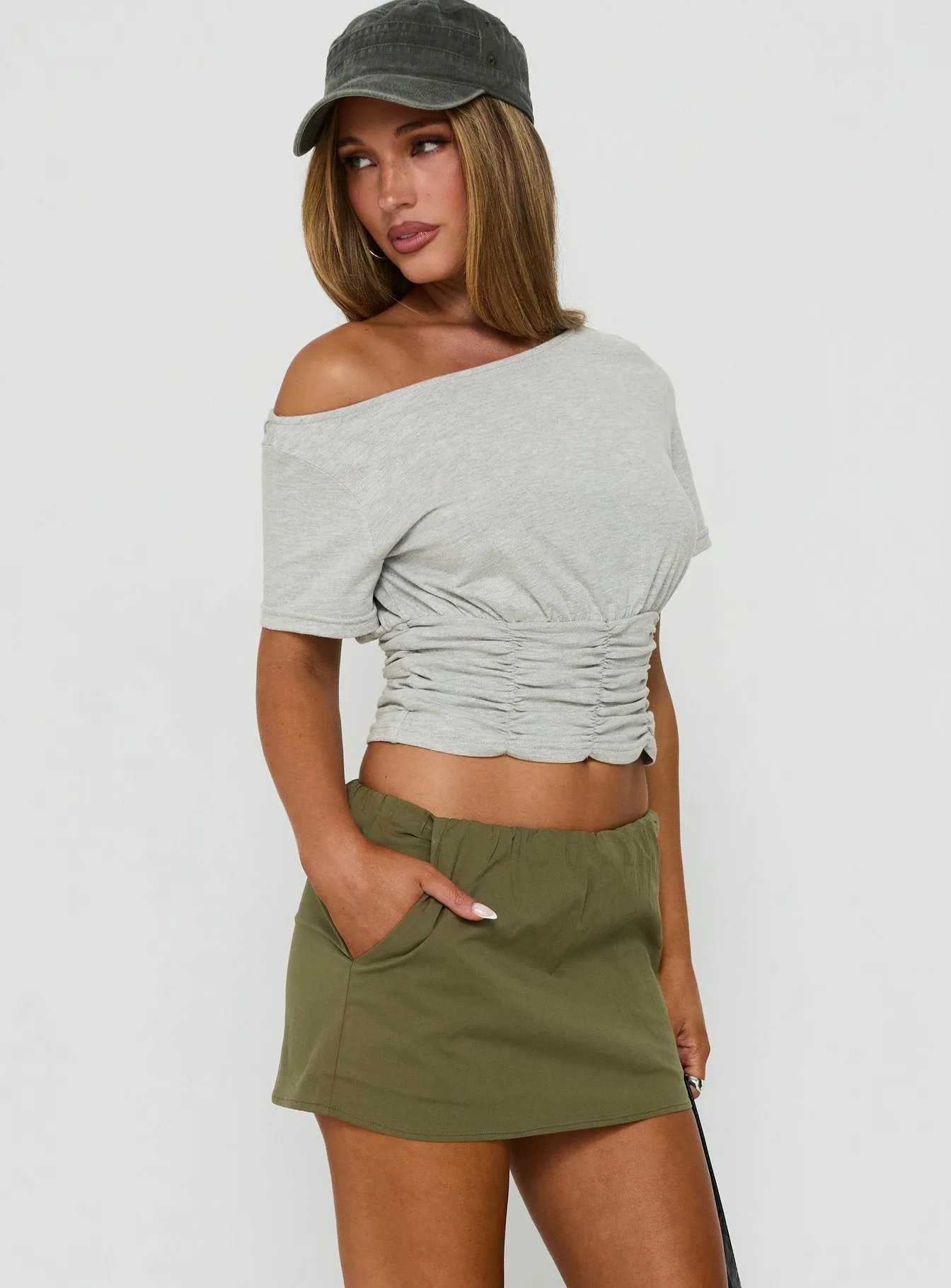 Lunea Concealed Waistband Mini Skirt Olive Green sold by Princess Polly product image thumbnail 4