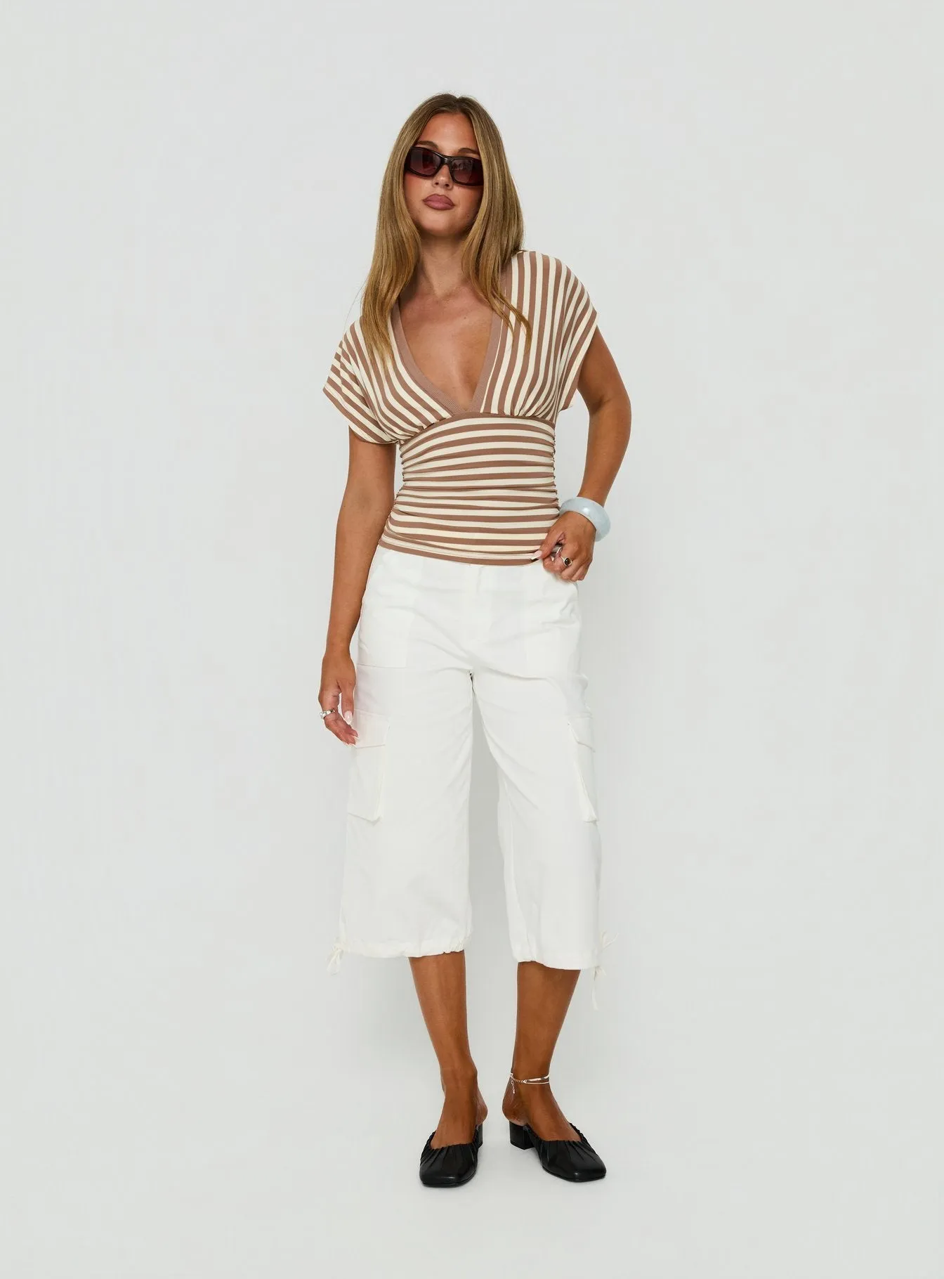 Eleanorre Batwing V Neck Top Brown Stripe sold by Princess Polly product image thumbnail 3