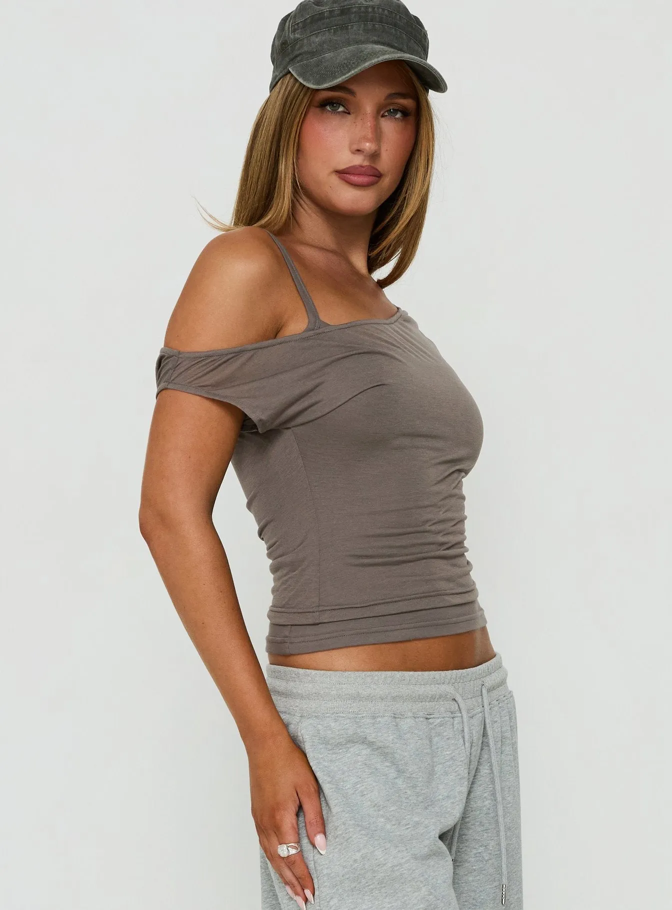 Klaretta Off Shoulder Draped Layered Top Grey sold by Princess Polly product image thumbnail 4