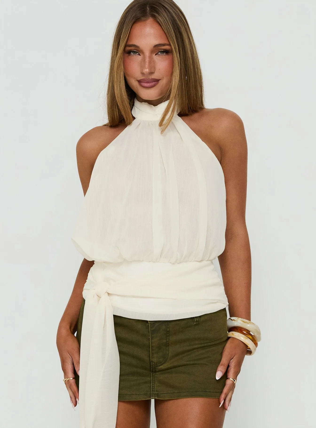 Faythe High Neck Tie Top Cream sold by Princess Polly product image thumbnail 2