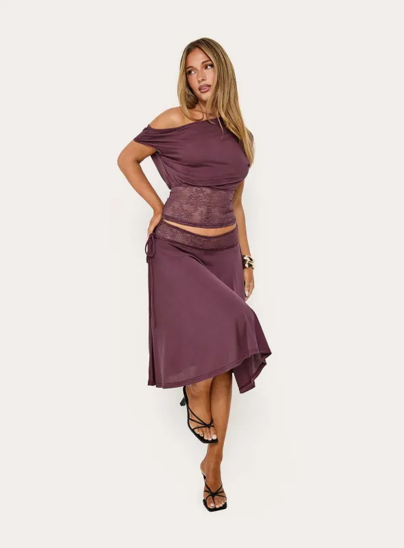 Marienna Lace Midi Skirt Plum made by Princess Polly