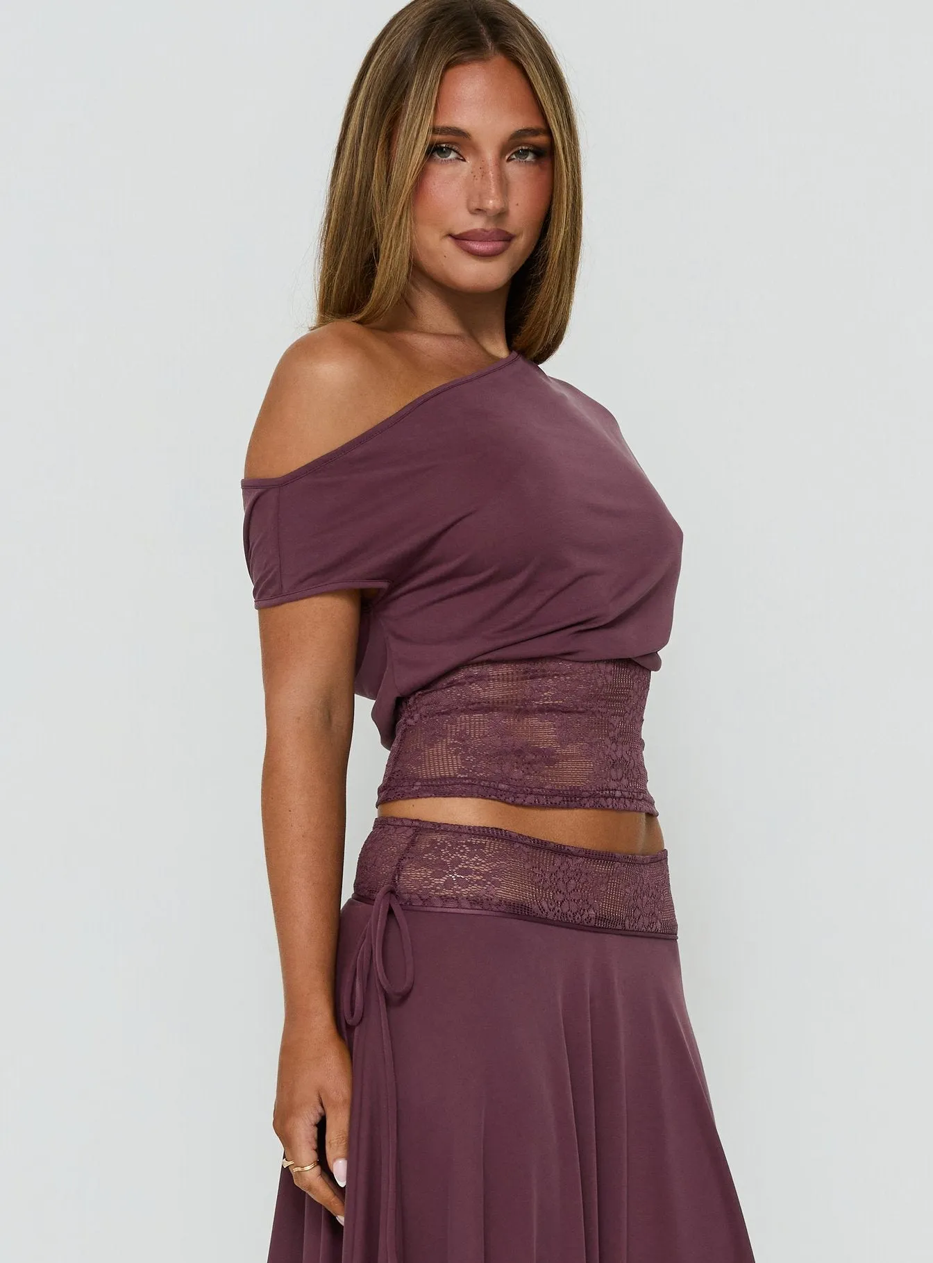 Marienna One Shoulder Lace Top Plum sold by Princess Polly product image thumbnail 4