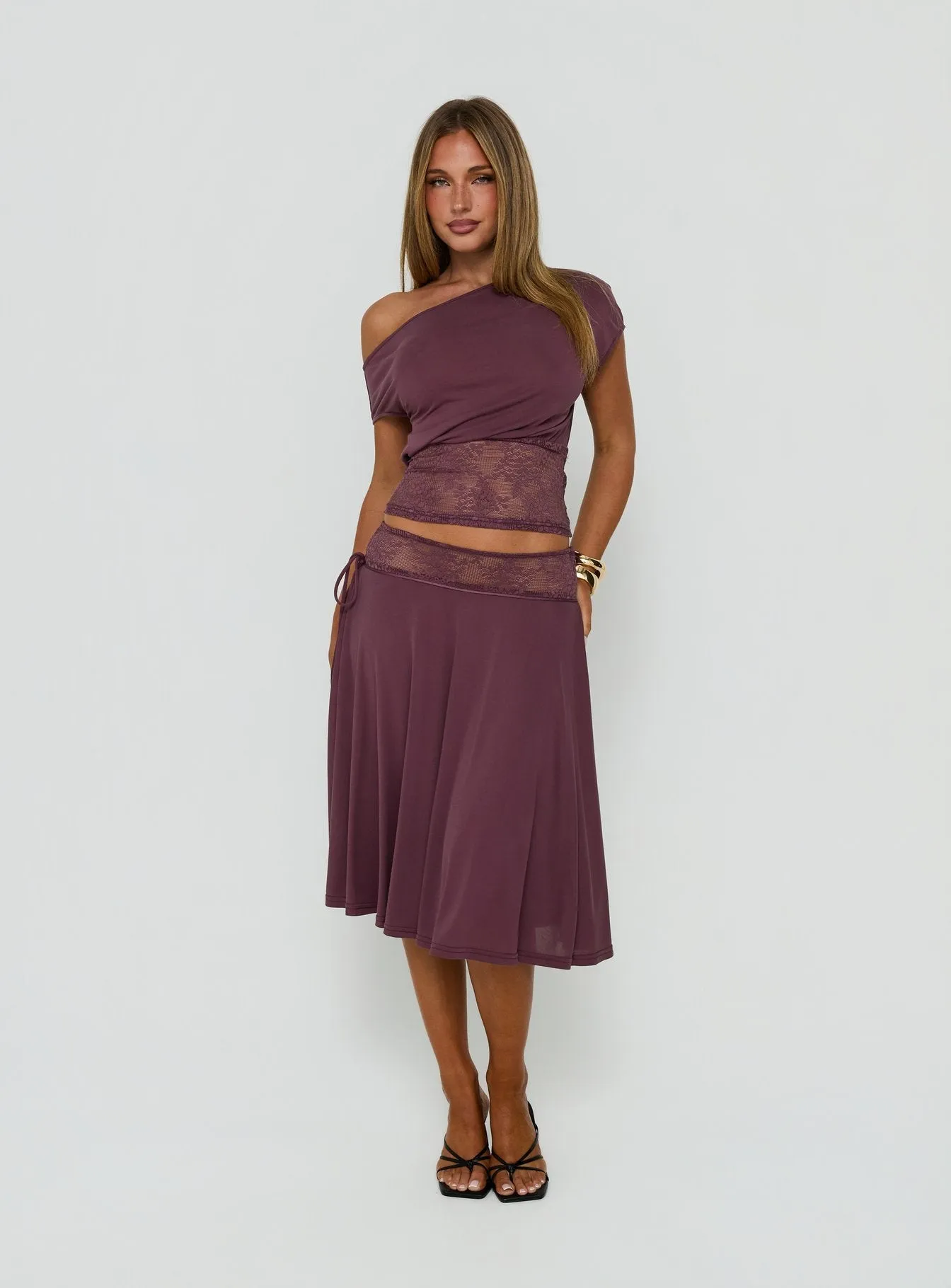Marienna One Shoulder Lace Top Plum sold by Princess Polly product image thumbnail 3