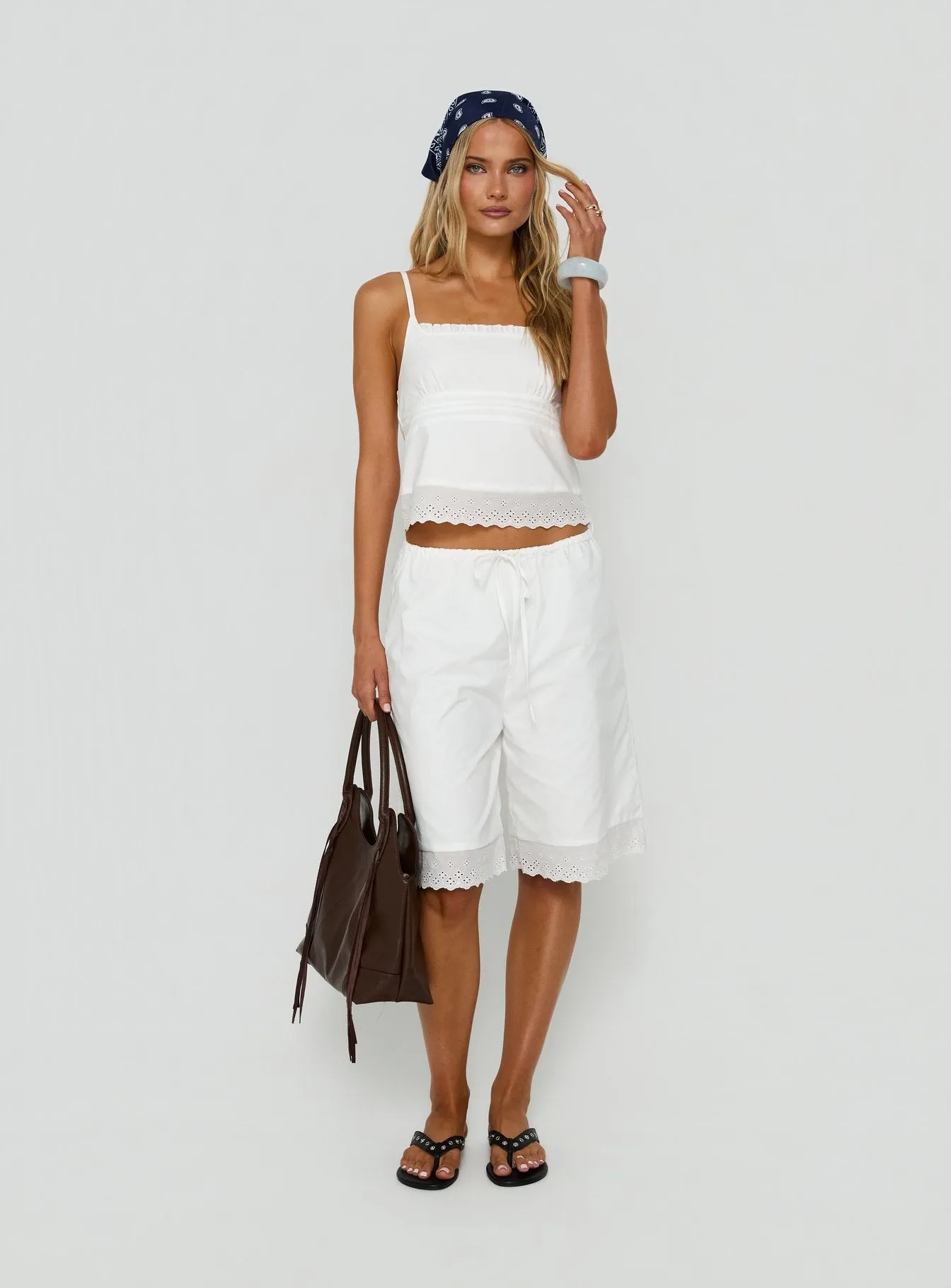 Sakai Broderie Detail Longline Shorts White sold by Princess Polly product image thumbnail 2
