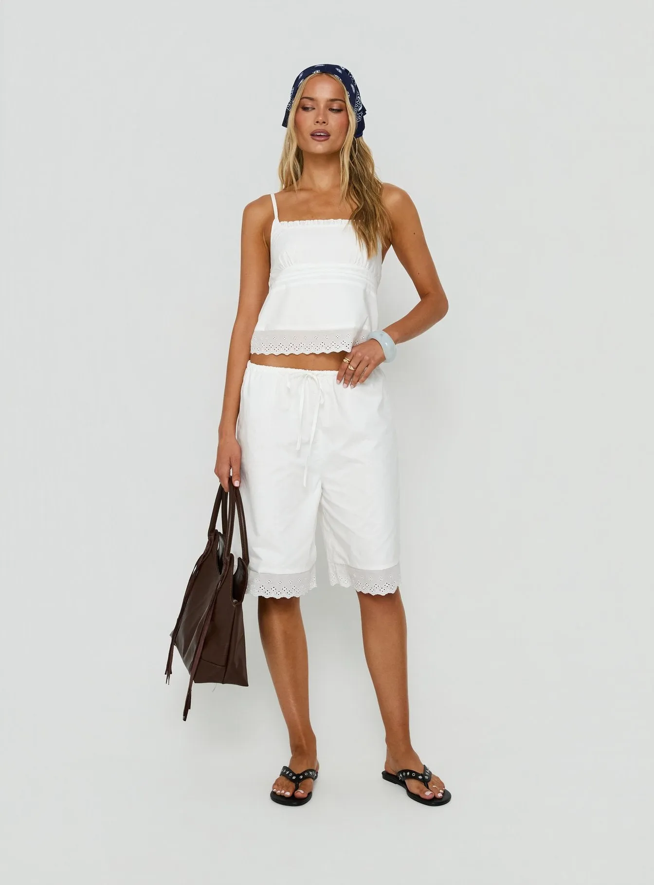 Sakai Broderie Detail Longline Shorts White sold by Princess Polly product image thumbnail 3