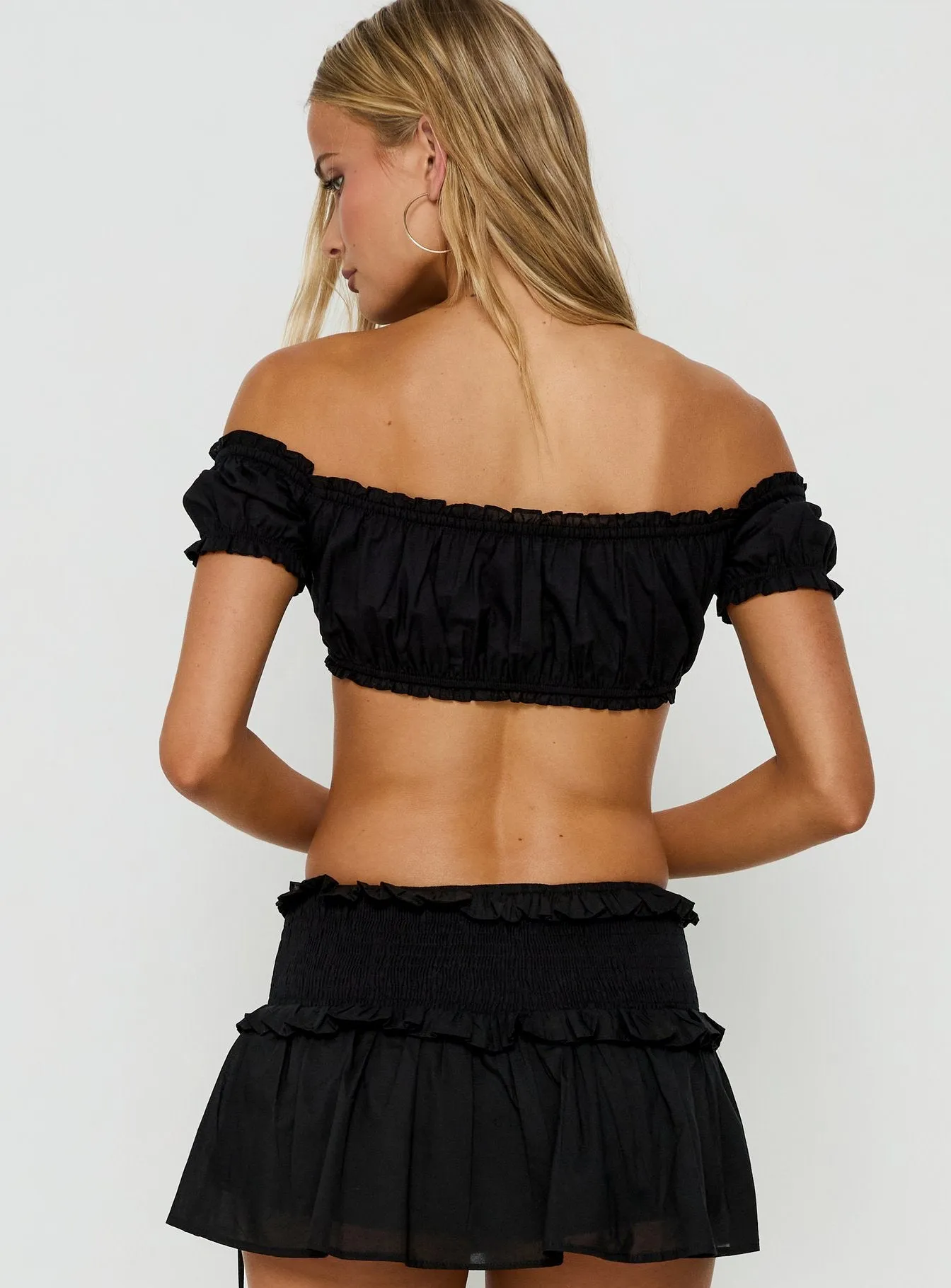 Corabel Off Shoulder Micro Crop Top Black sold by Princess Polly product image thumbnail 5