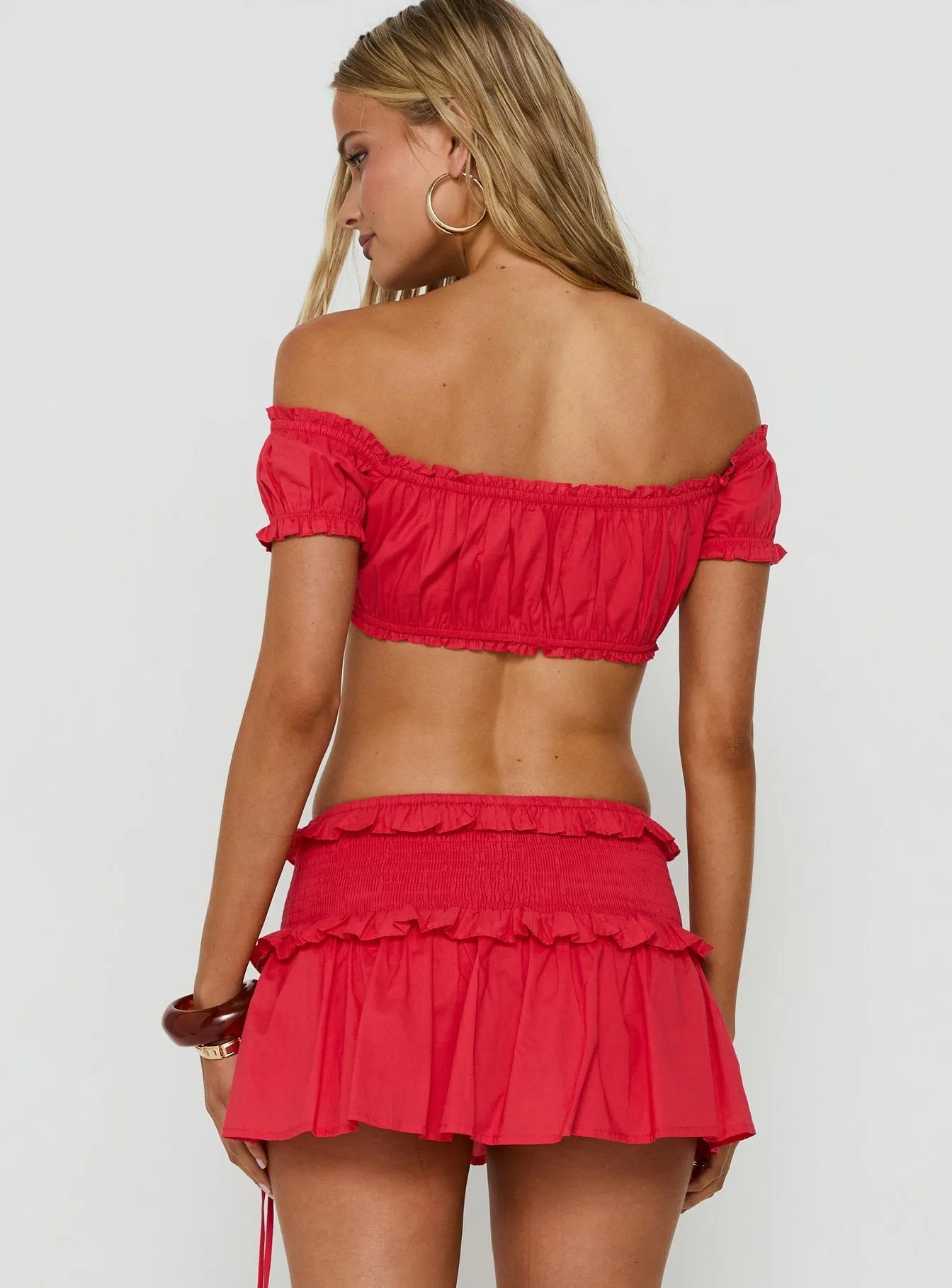 Corabel Off Shoulder Micro Crop Top Red sold by Princess Polly product image thumbnail 5