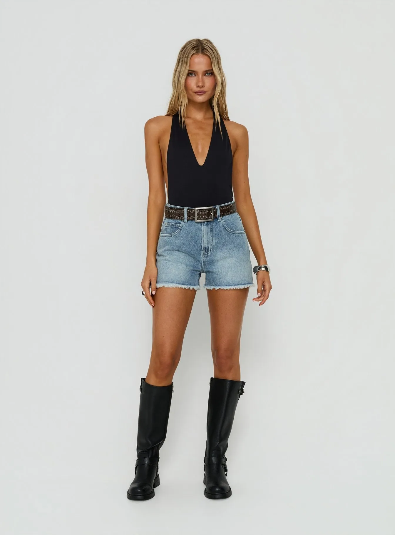 Tropicana Raw Hem Denim Shorts Light Vintage Blue sold by Princess Polly product image thumbnail 3