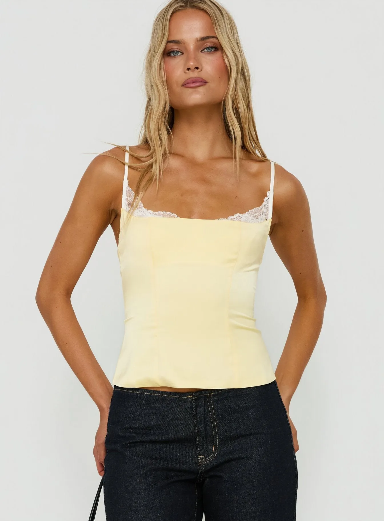 Renaissance Satin Corset Top Lemon sold by Princess Polly product image thumbnail 2