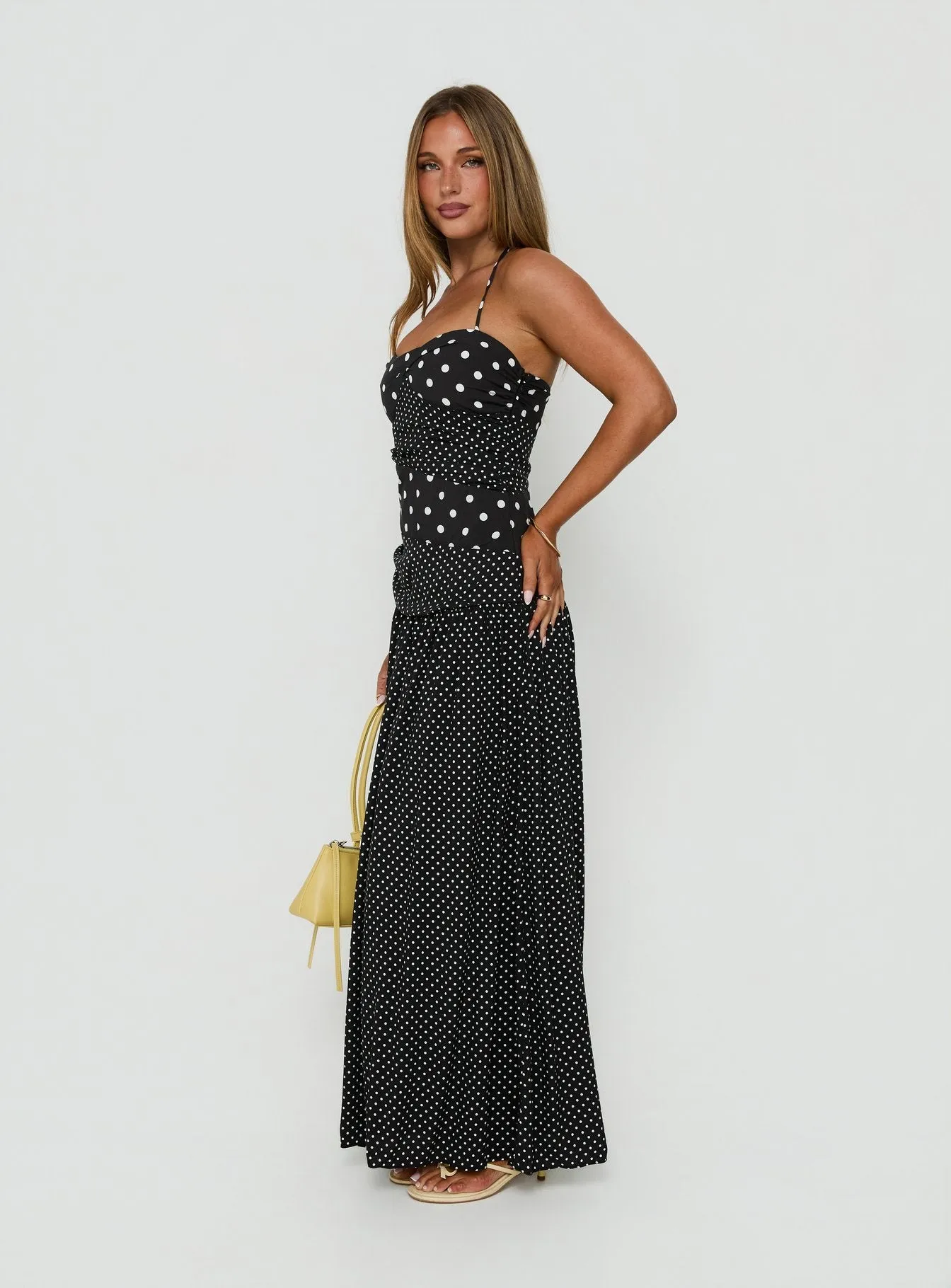 Marguerite Halter Maxi Dress Black / White Polka Dot sold by Princess Polly product image thumbnail 3