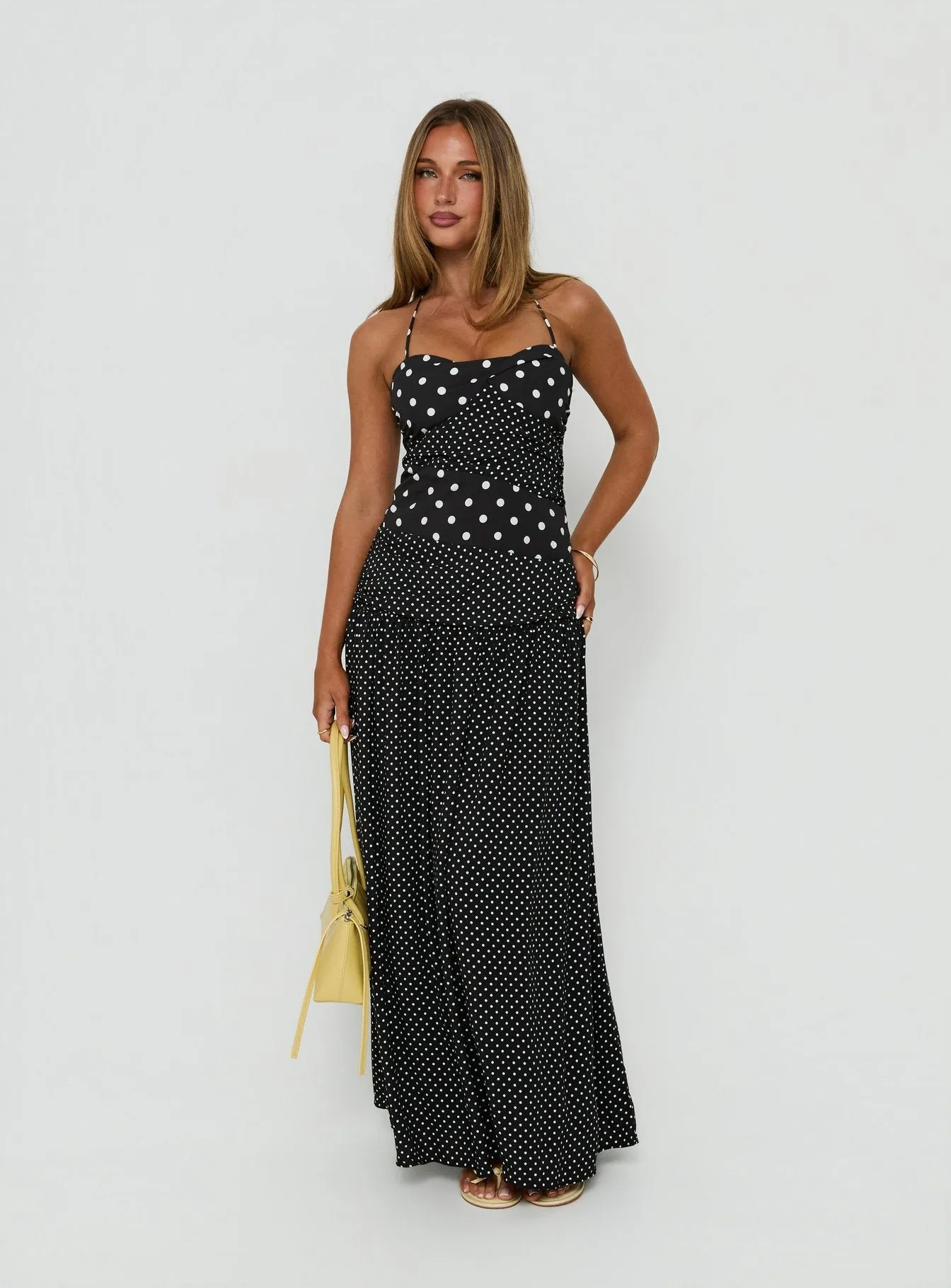 Marguerite Halter Maxi Dress Black / White Polka Dot sold by Princess Polly product image thumbnail 2