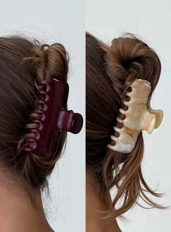 Rhen Claw Clip Pack Burgundy / Cream made by Princess Polly