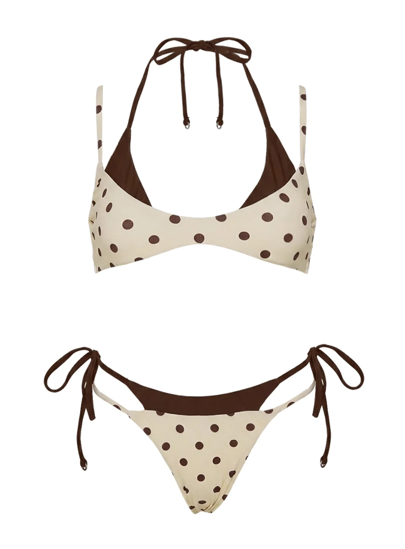 Andrei Layered Triangle Bikini Top Cream / Brown Polka Dot sold by Princess Polly product image thumbnail 5