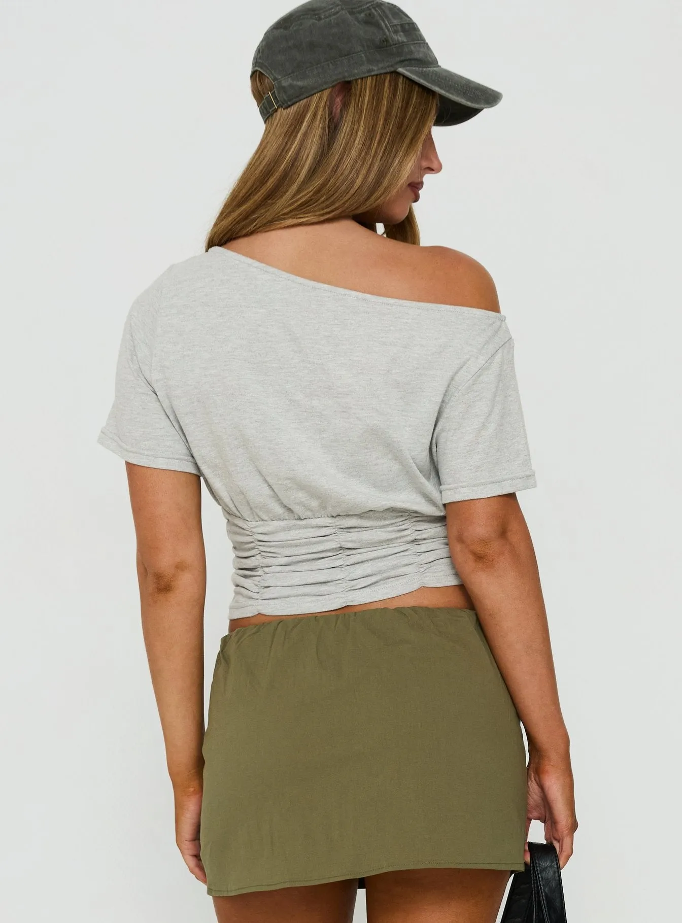 Delmira Off Shoulder Cinched Top Grey Marle sold by Princess Polly product image thumbnail 5