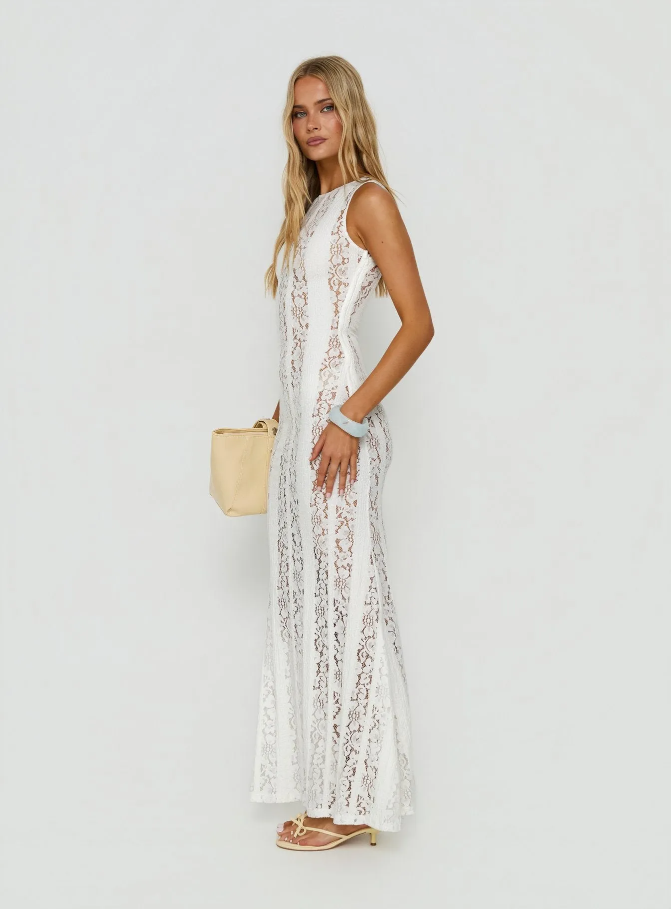 Laurenza Sheer Lace Maxi Dress Off White sold by Princess Polly product image thumbnail 4