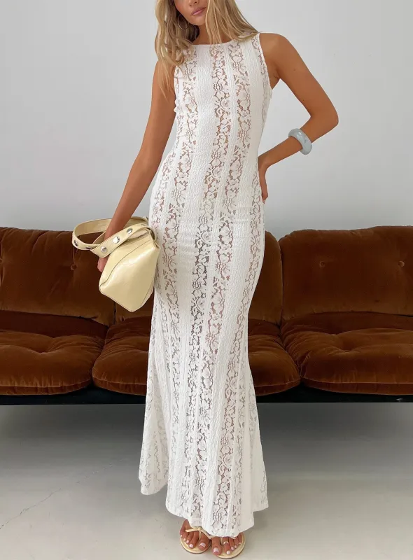 Laurenza Sheer Lace Maxi Dress Off White made by Princess Polly