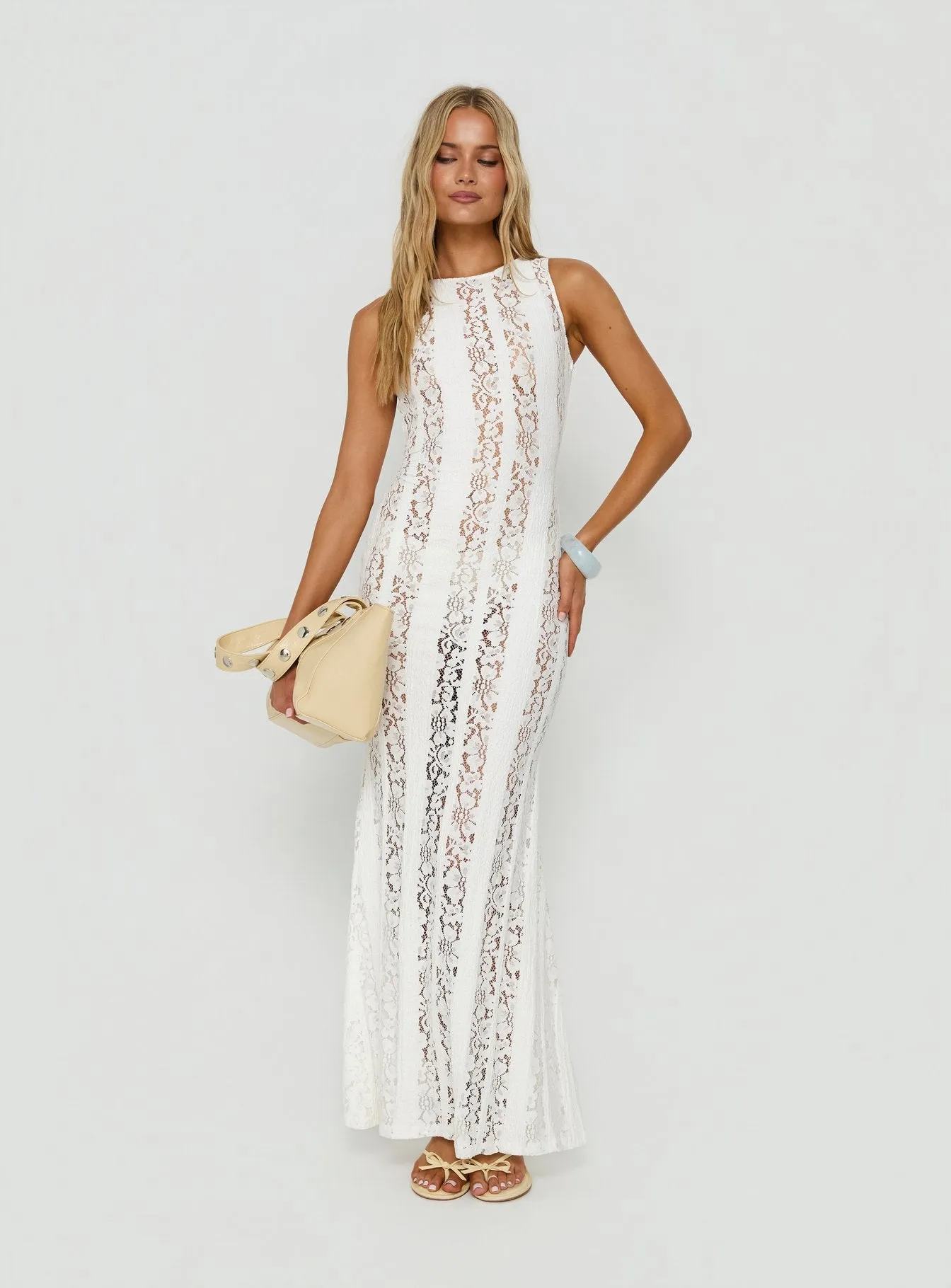 Laurenza Sheer Lace Maxi Dress Off White sold by Princess Polly product image thumbnail 3