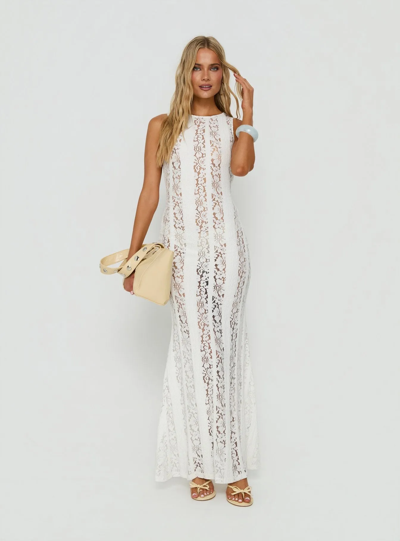 Laurenza Sheer Lace Maxi Dress Off White sold by Princess Polly product image thumbnail 2