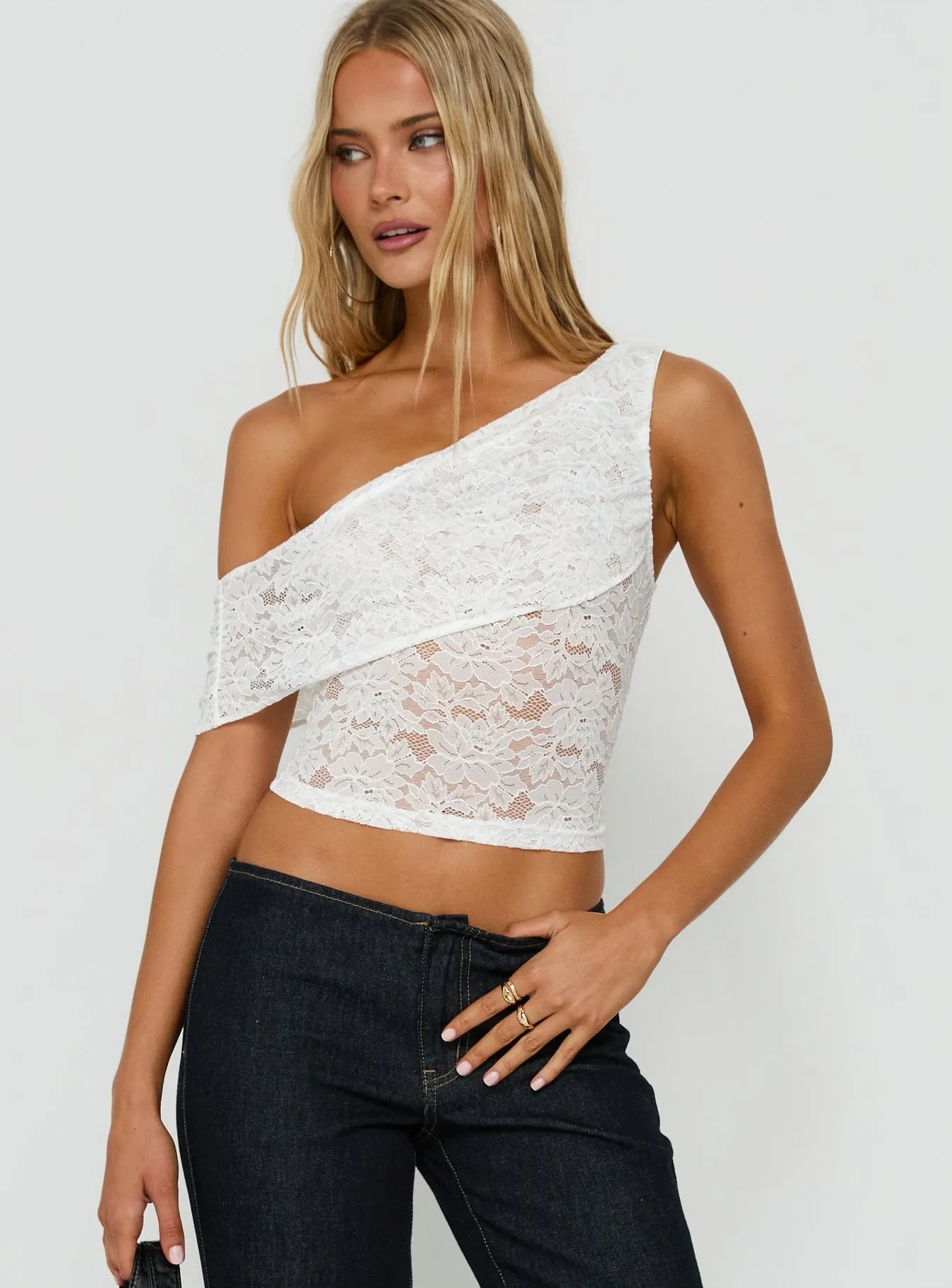 Riinah Draped Lace Off Shoulder Top White sold by Princess Polly product image thumbnail 2