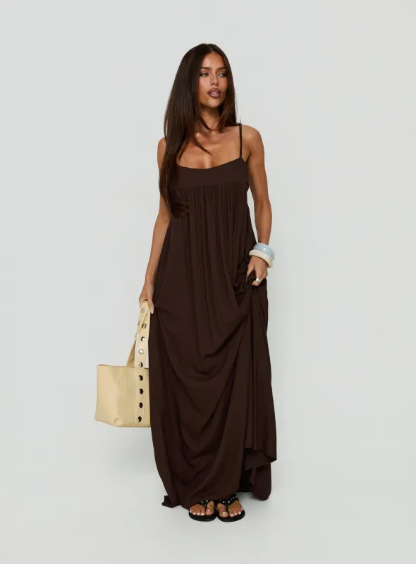 Wildah Linen Smock Maxi Dress Brown made by Princess Polly